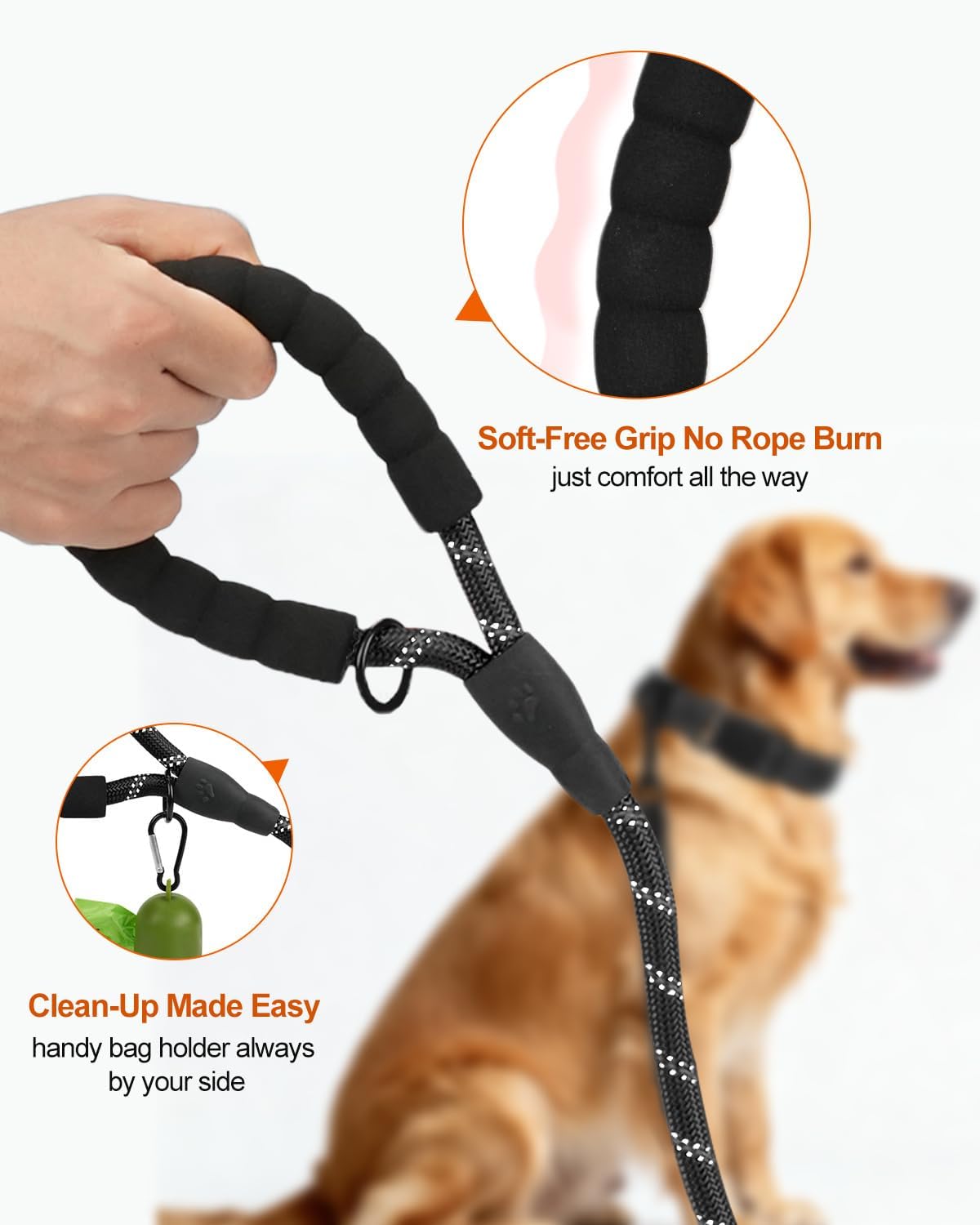 Dog Leash for Large Dogs, Heavy Duty Nylon Leashes with Comfortable Padded Handle and Highly Reflective Threads, Ideal Walking Training, Black, 6'×1/2'' Black 6FT×1/2'' 20 120 lbs
