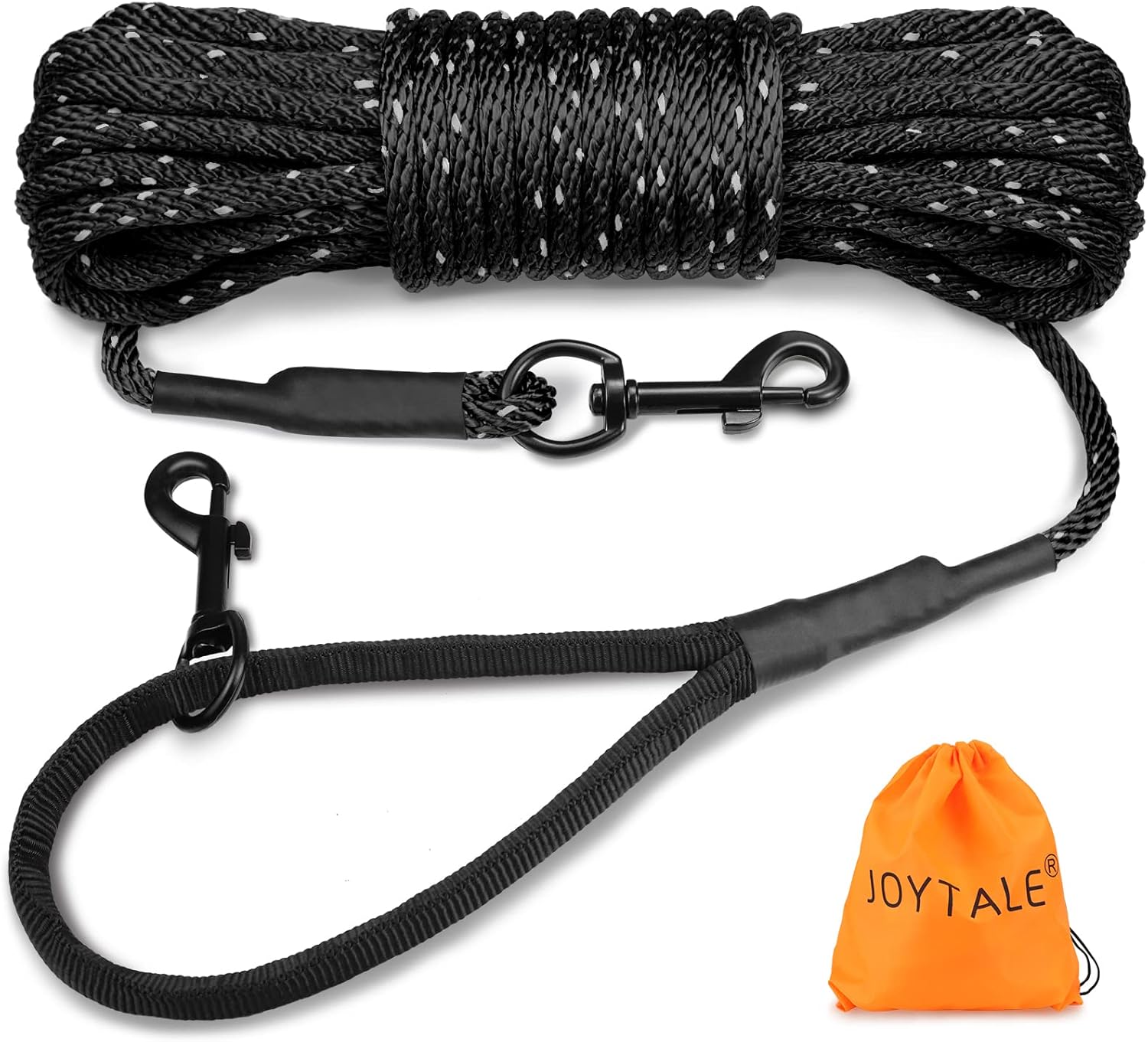 Long Dog Training Leash, 30 FT Tie Out Rope Check Cord with Padded Handle, Reflective Recall Lead for Puppy and Small Dogs, Black ft Pack of 1