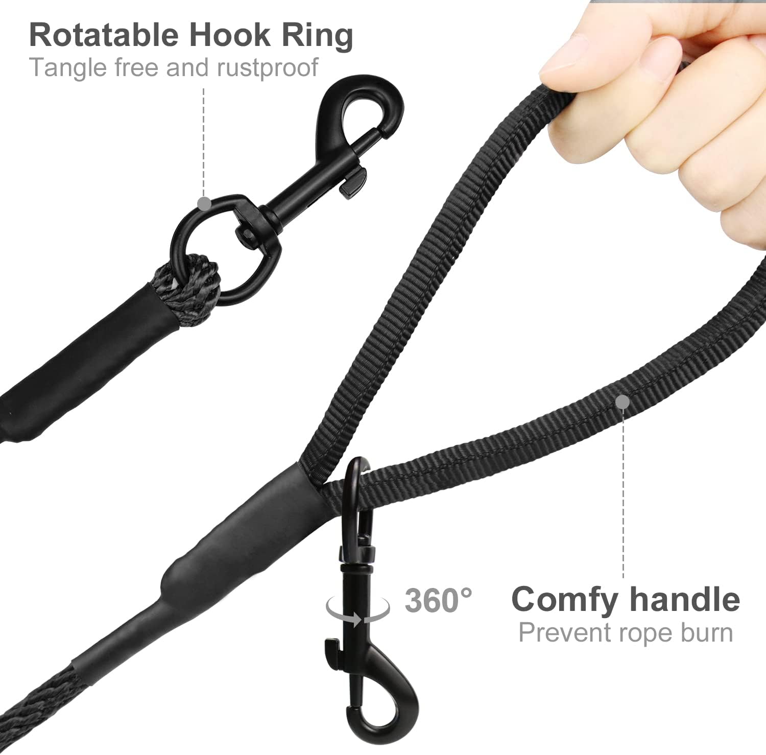 Long Dog Training Leash, 30 FT Tie Out Rope Check Cord with Padded Handle, Reflective Recall Lead for Puppy and Small Dogs, Black ft Pack of 1