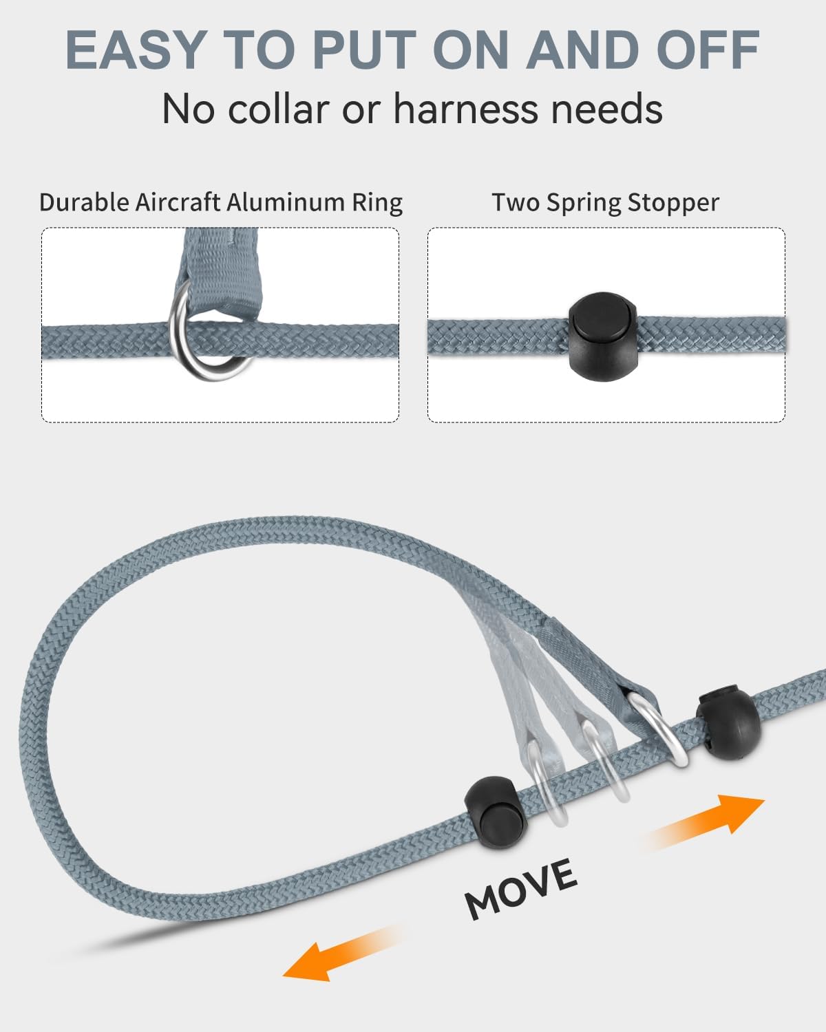 Tangle-Free Slip Leads for Dogs, 6 FT Leash with Padded Double Handle, Reflective Nylon Training Small Medium Dogs 15-40 Lbs, Gray Feet 15-40lbs