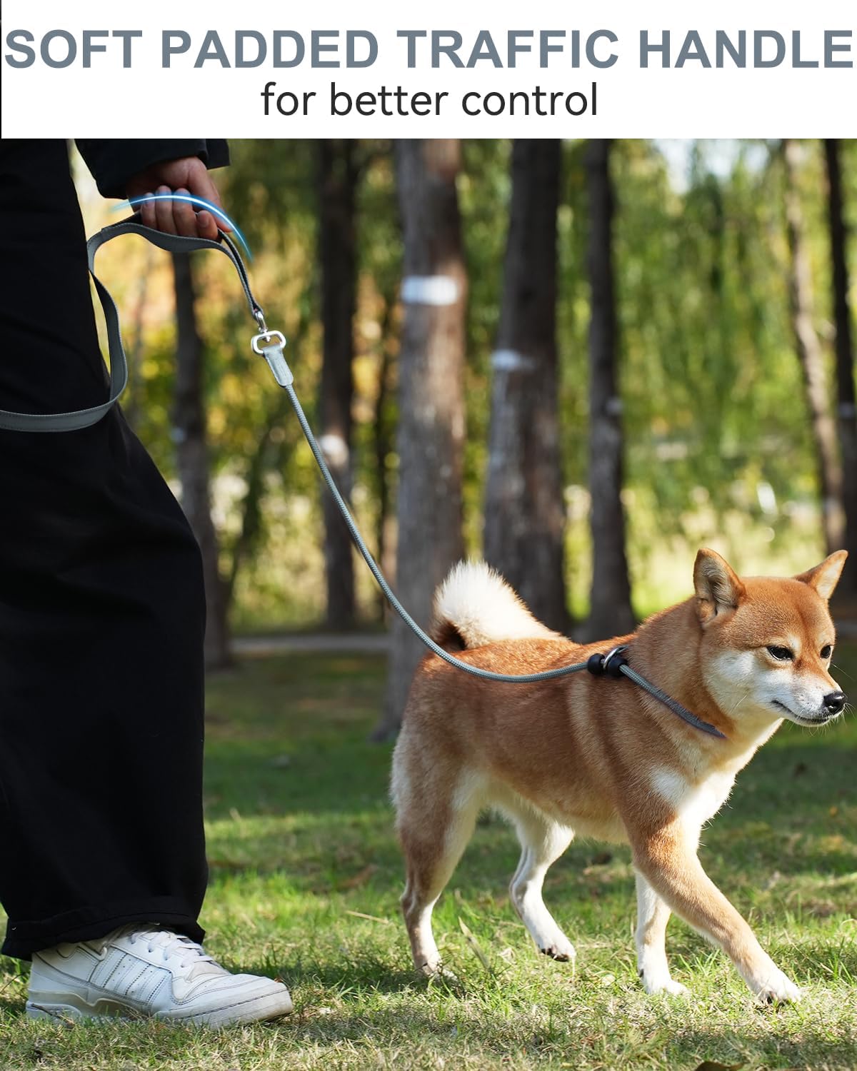 Tangle-Free Slip Leads for Dogs, 6 FT Leash with Padded Double Handle, Reflective Nylon Training Small Medium Dogs 15-40 Lbs, Gray Feet 15-40lbs