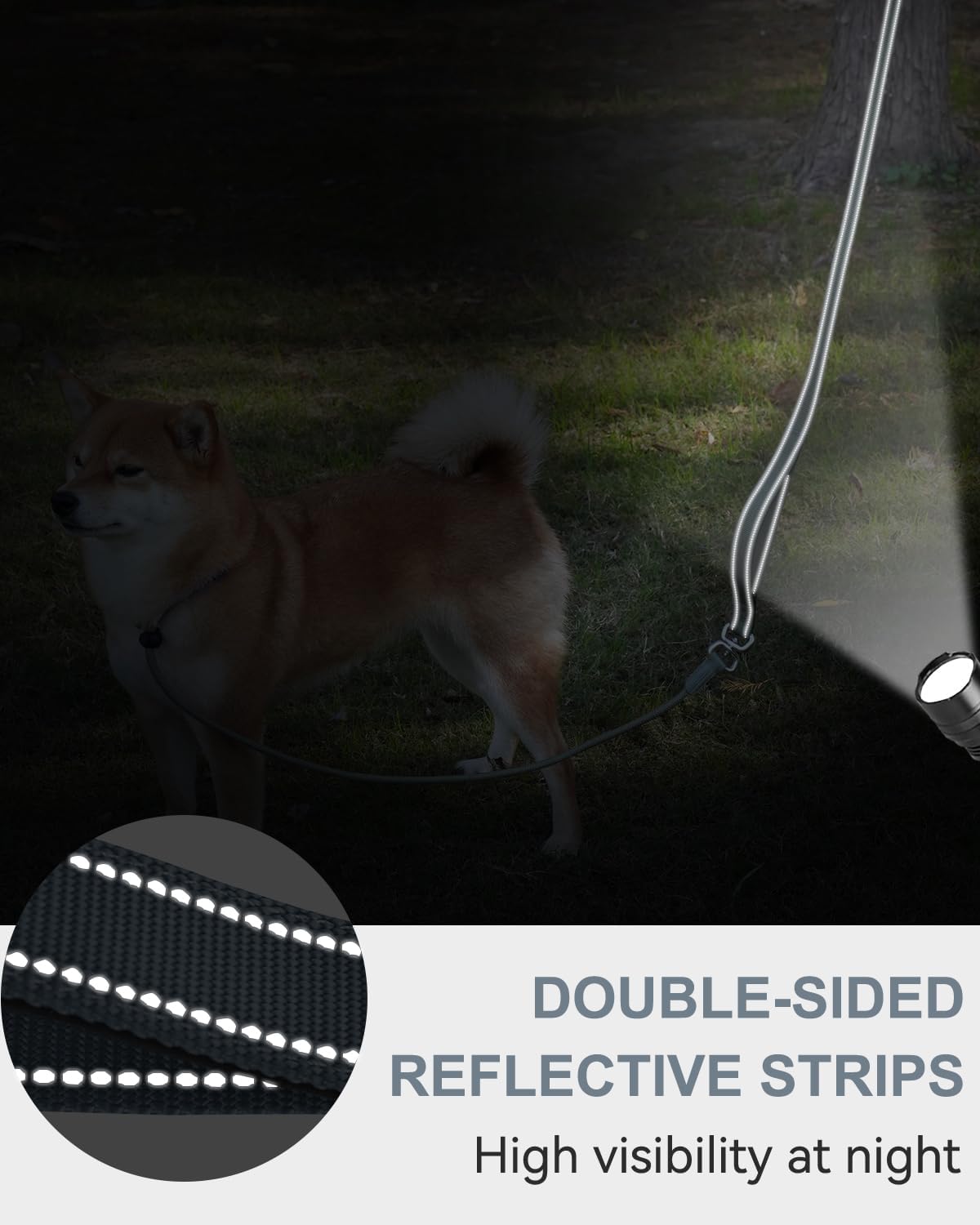 Tangle-Free Slip Leads for Dogs, 6 FT Leash with Padded Double Handle, Reflective Nylon Training Small Medium Dogs 15-40 Lbs, Gray Feet 15-40lbs