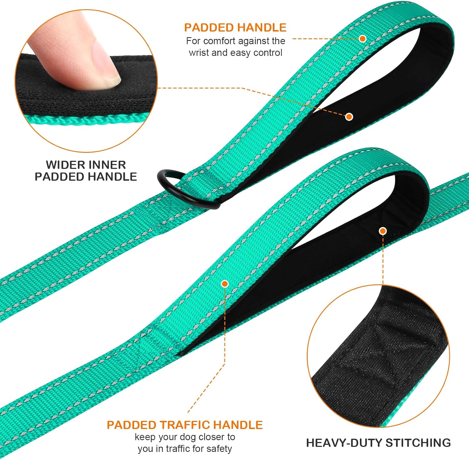 Martingale Dog Collar 12.5-16'' , 6FT Double Handle Leash for Training, Teal -