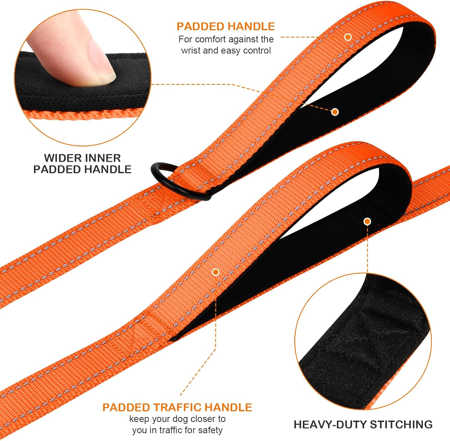 Martingale Dog Collar 16-20" , 6FT Double Handle Leash for Training, Orange -