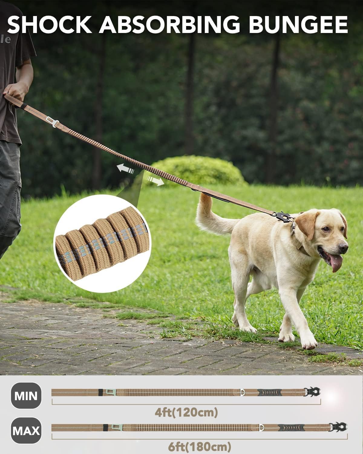 Tactical Dog Collar 17"-21" and Leash Set, Shock Absorbing Bungee Adjustable Strong Collar with Handle for Large Dogs Camouflage, L -