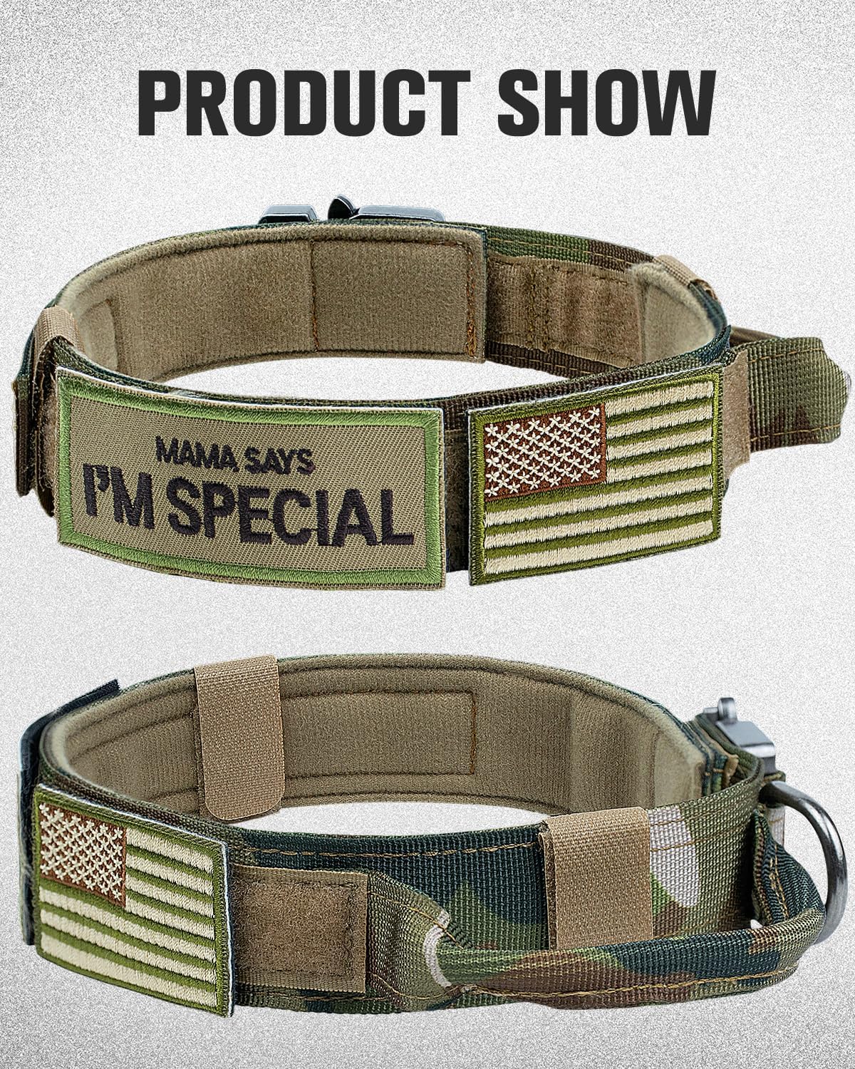 Tactical Dog Collar 17"-21" and Leash Set, Shock Absorbing Bungee Adjustable Strong Collar with Handle for Large Dogs Camouflage, L -