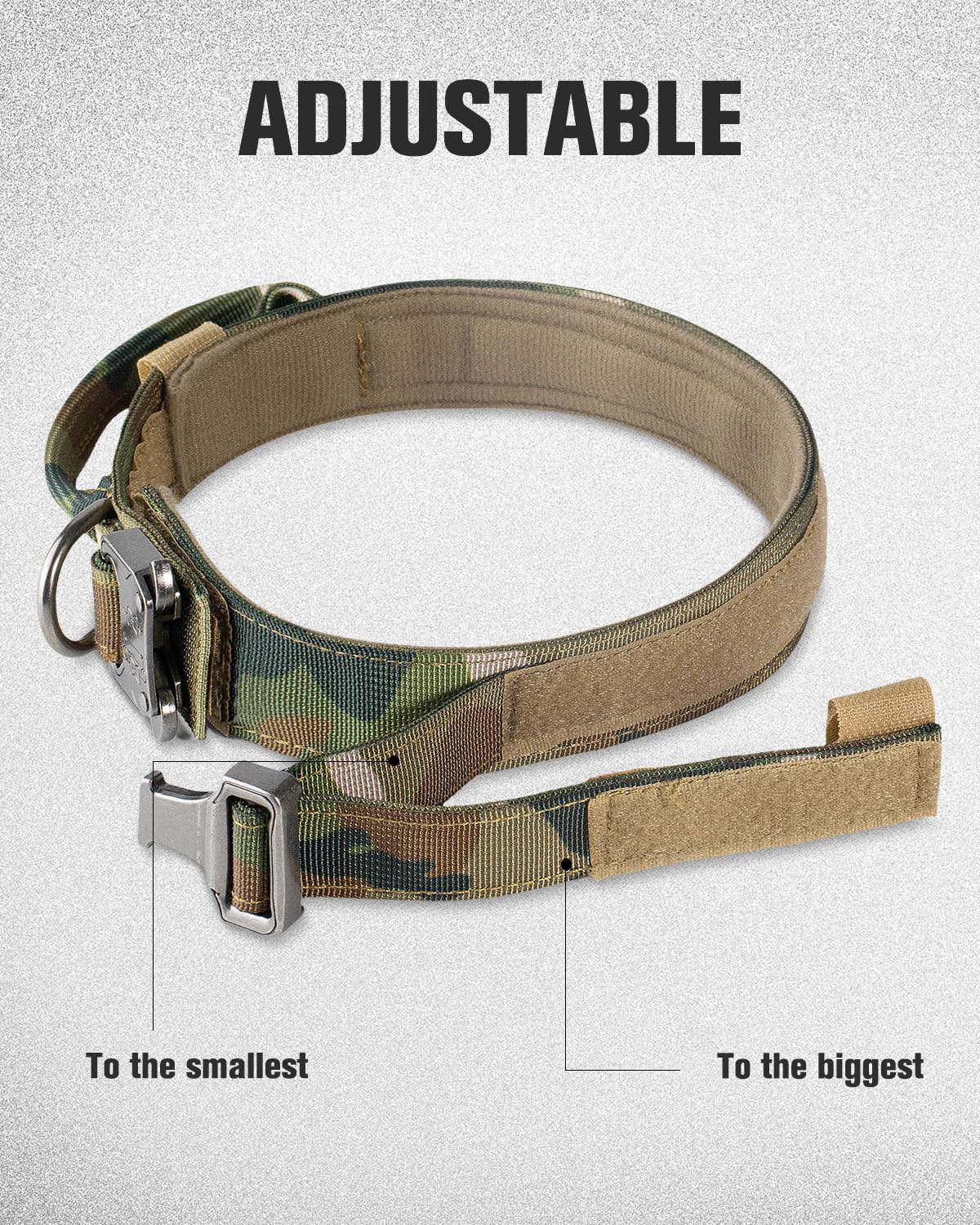 Tactical Dog Collar 17"-21" and Leash Set, Shock Absorbing Bungee Adjustable Strong Collar with Handle for Large Dogs Camouflage, L -