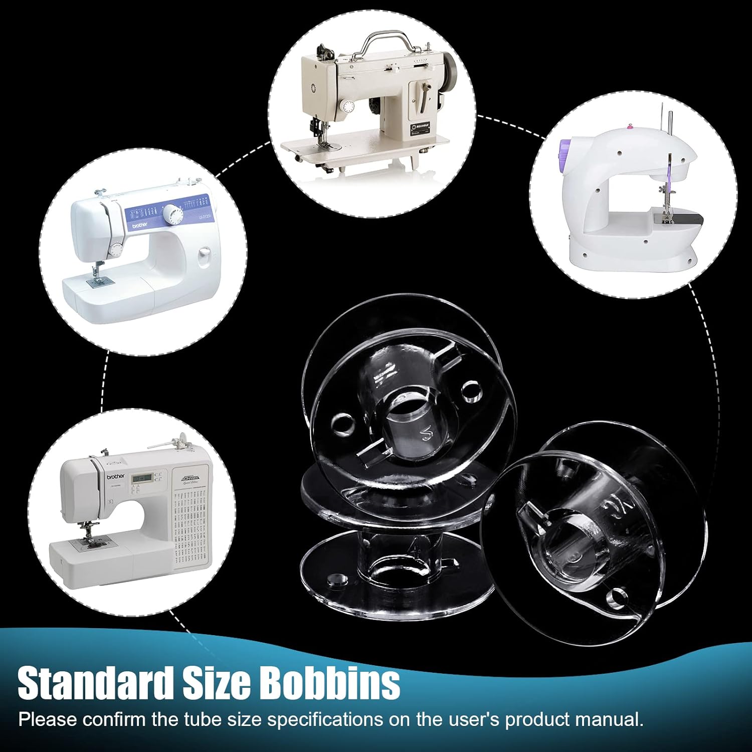 50 Pcs Bobbins, Plastic Bobbins for Brother Sewing Machine, with Bobbin Case, Sin-ger/Bro-Ther, Singer Machine - PCS