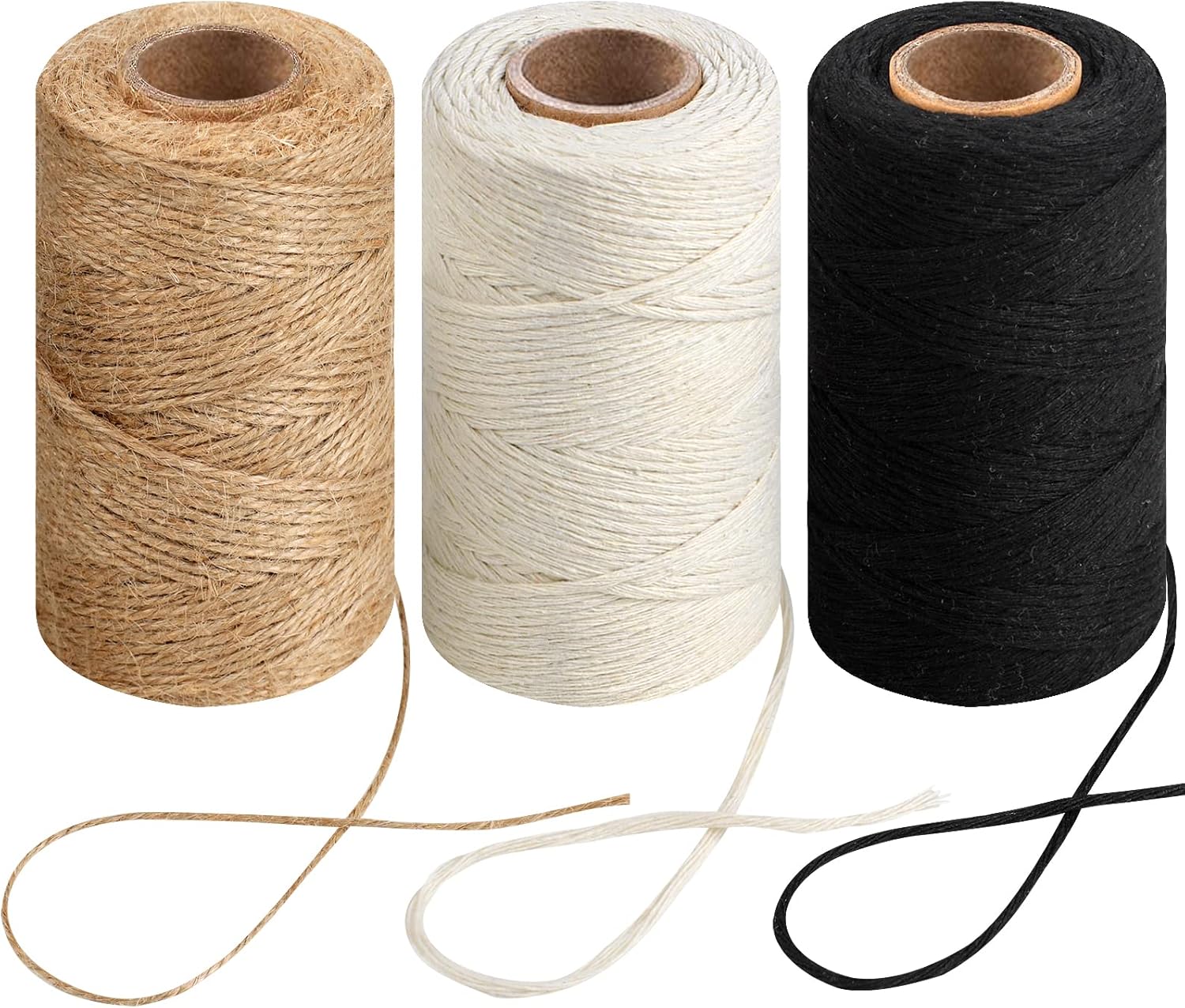 984 Ft Twine String, Natural Jute Twine, 2mm White Cotton Rope, 10ply Black for Crafts, Art, Gardening Plants, Gift Wrapping, Decoration, Packing String Bulk 3 Rolls - 3 Rolls