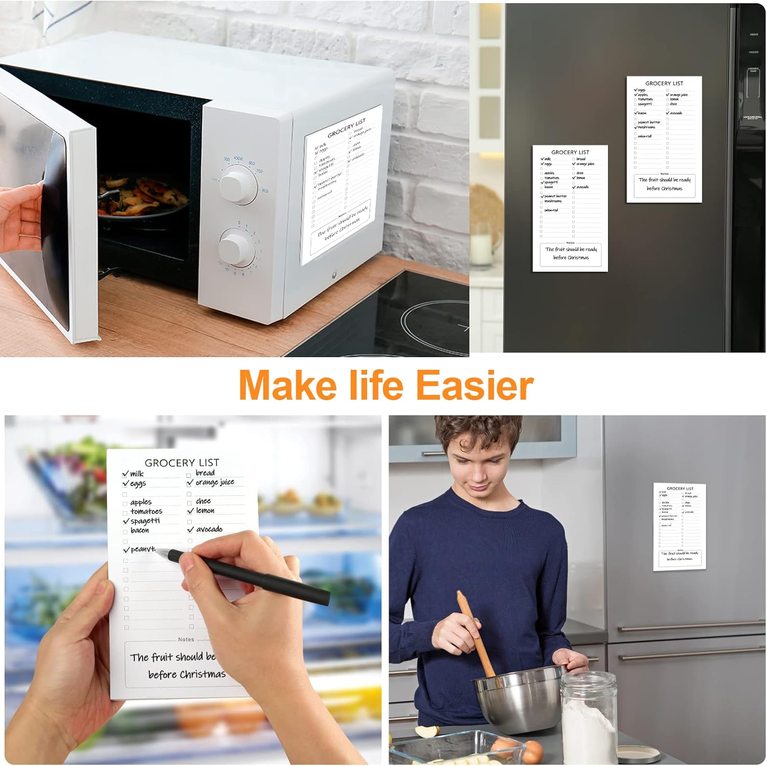 Grocery List Magnet Pad for Fridge, 2 Pack Magnetic Notepads Refrigerator, Full Back Shopping Lists, 60 Sheets Per Note Pads -