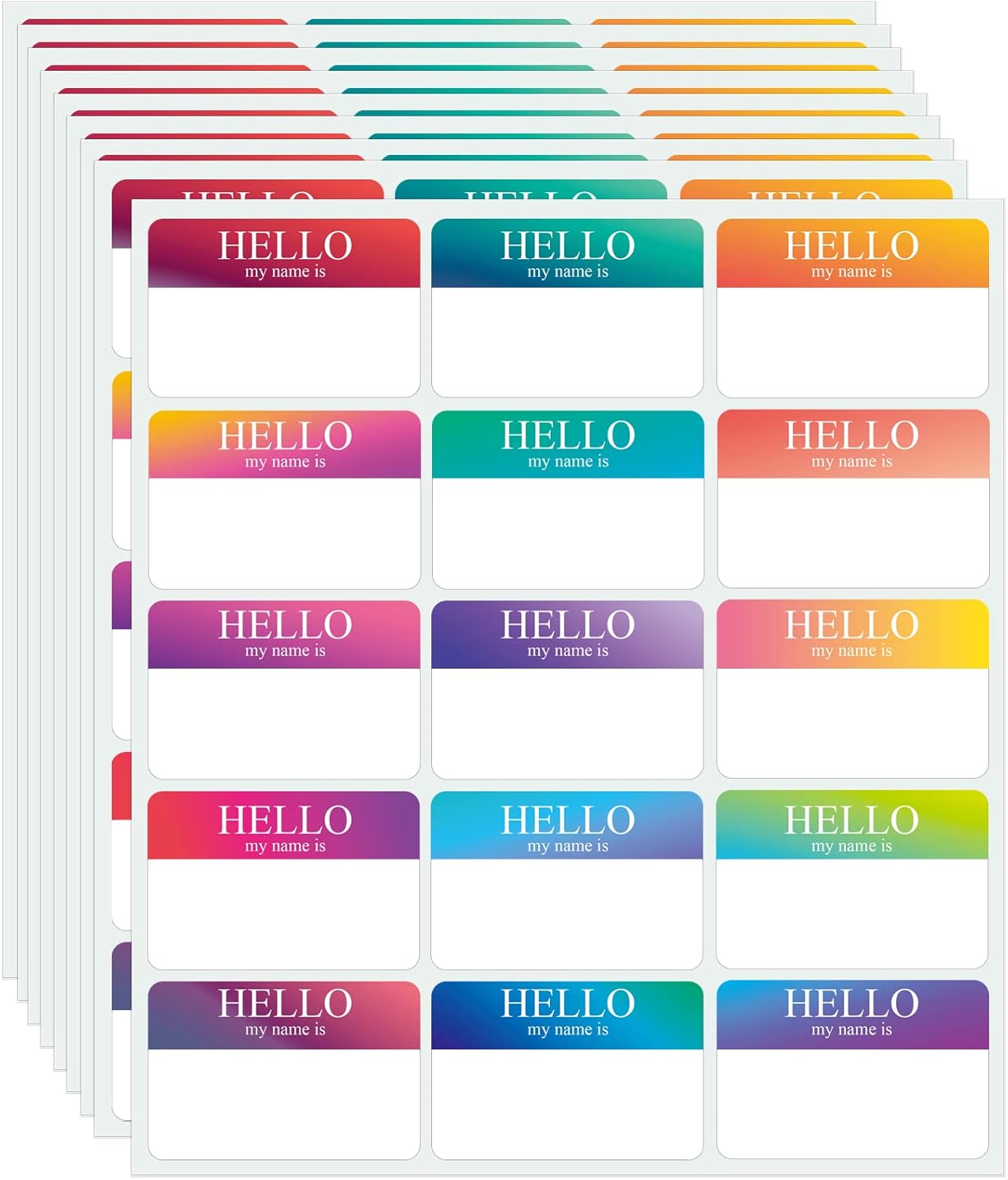 345 Pcs Name Tags Rainbow Sticker, Hello My is Stickers 15 Color, Tag for School Office Home 3"x2" - packs