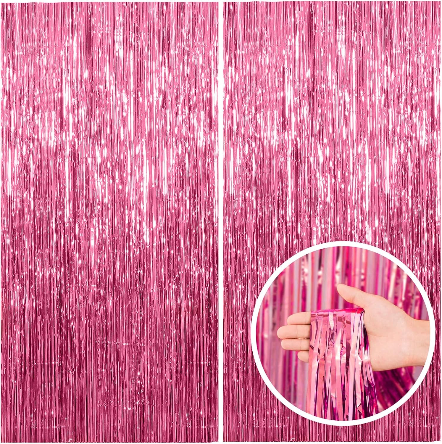 2 Pack Pink Backdrop Party Decorations Tinsel Curtain Foil Fringe Birthday Photo Booth Streamer Theme Bachelorette Graduation Decor 39.4"W x 78.7"L Pack of 2