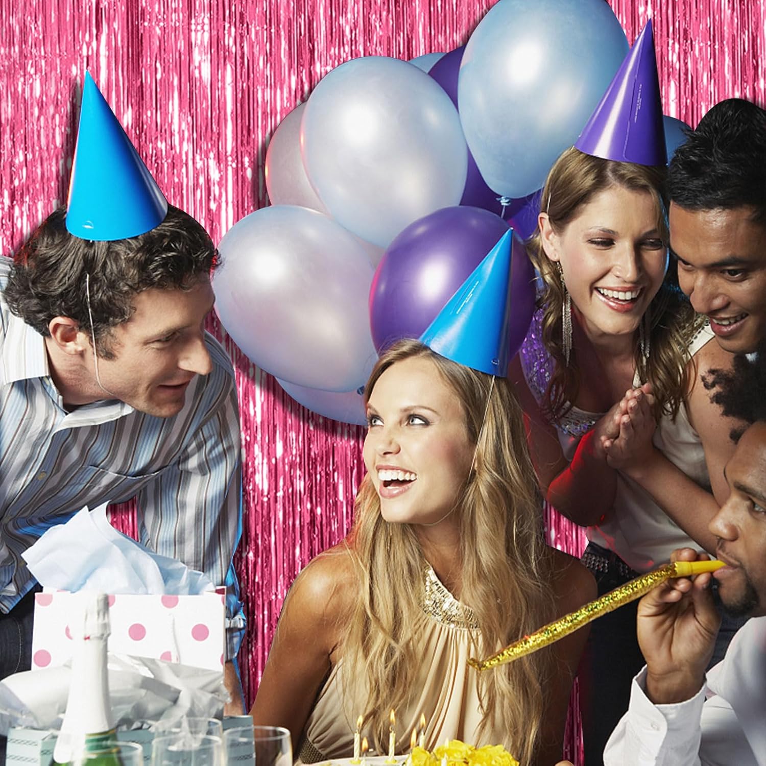 2 Pack Pink Backdrop Party Decorations Tinsel Curtain Foil Fringe Birthday Photo Booth Streamer Theme Bachelorette Graduation Decor 39.4"W x 78.7"L Pack of 2