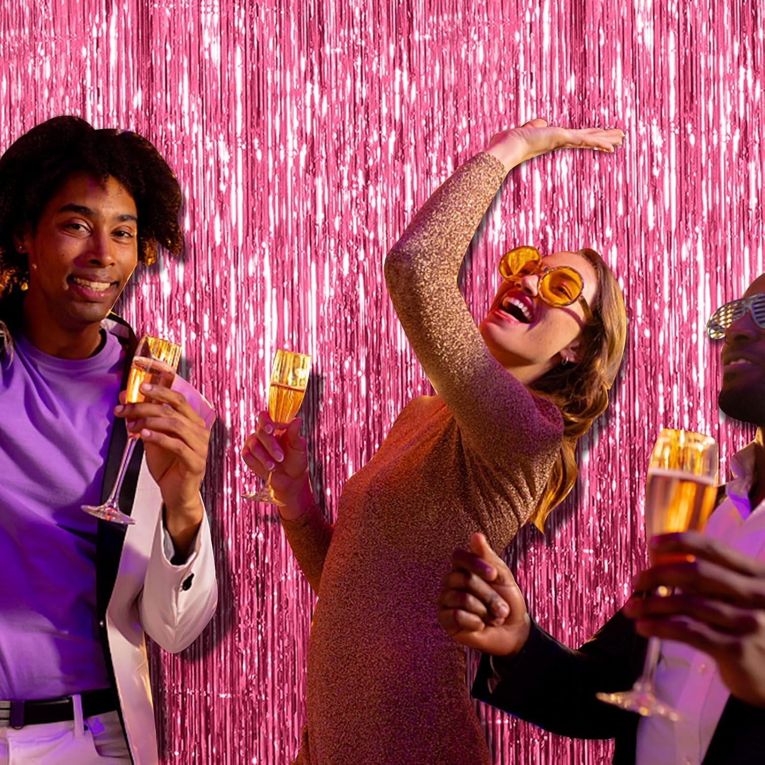2 Pack Pink Backdrop Party Decorations Tinsel Curtain Foil Fringe Birthday Photo Booth Streamer Theme Bachelorette Graduation Decor 39.4"W x 78.7"L Pack of 2