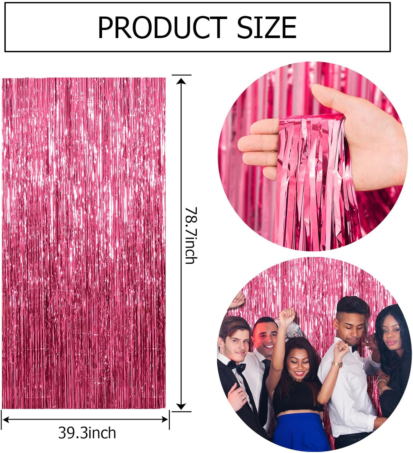 2 Pack Pink Backdrop Party Decorations Tinsel Curtain Foil Fringe Birthday Photo Booth Streamer Theme Bachelorette Graduation Decor 39.4"W x 78.7"L Pack of 2