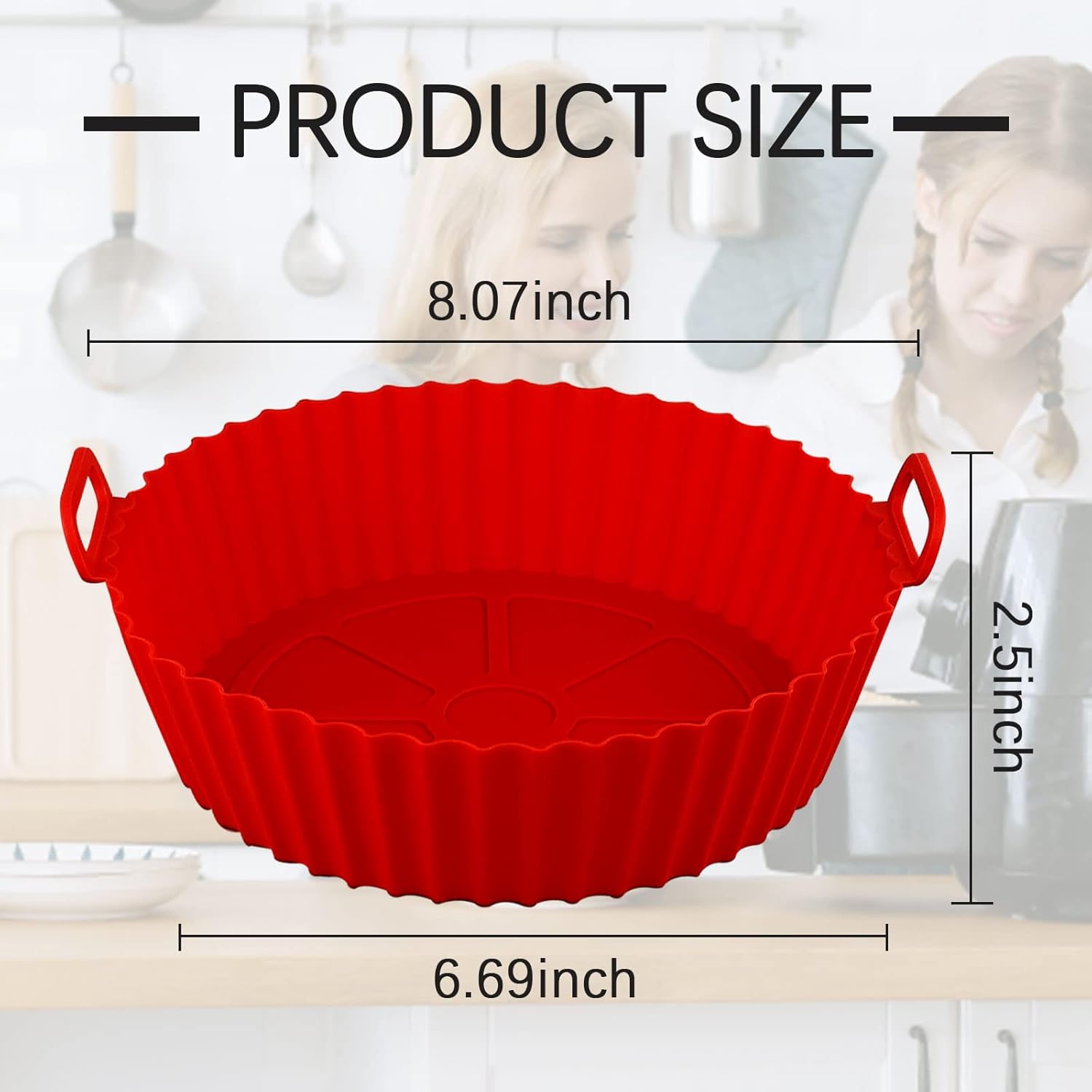 Air Fryer Silicone Liners Pot,8 inch Basket Liners, Baking Tray Pots for 3 to 5 Qt fryer Oven Reusable Accessories Red+Black -