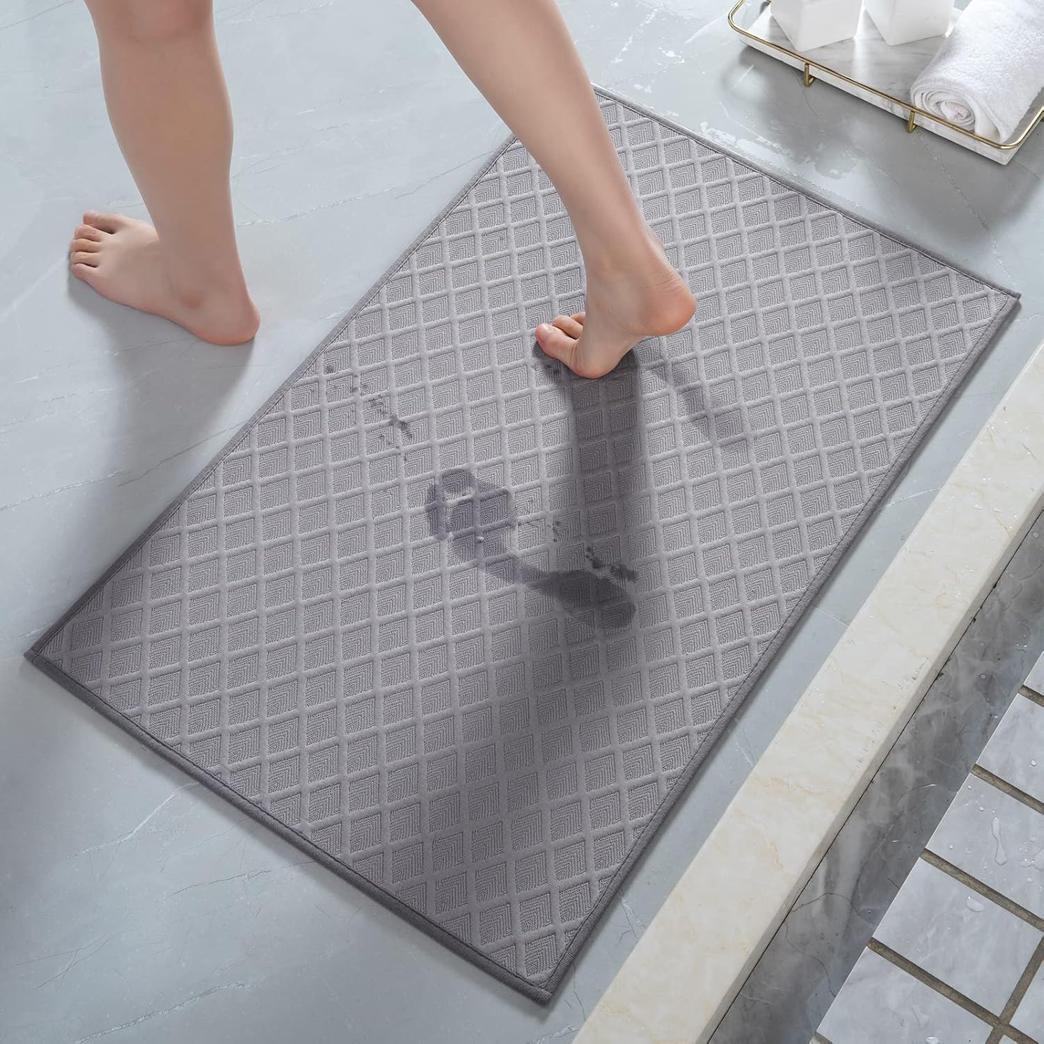 Ultra Thin Bath Mat, Rubber Backed Mats for Bathroom Non Slip, Absorbent Mat Floor Machine Washable Rugs, Shower, Sink 17"x28", Grey Grey 17"x28"