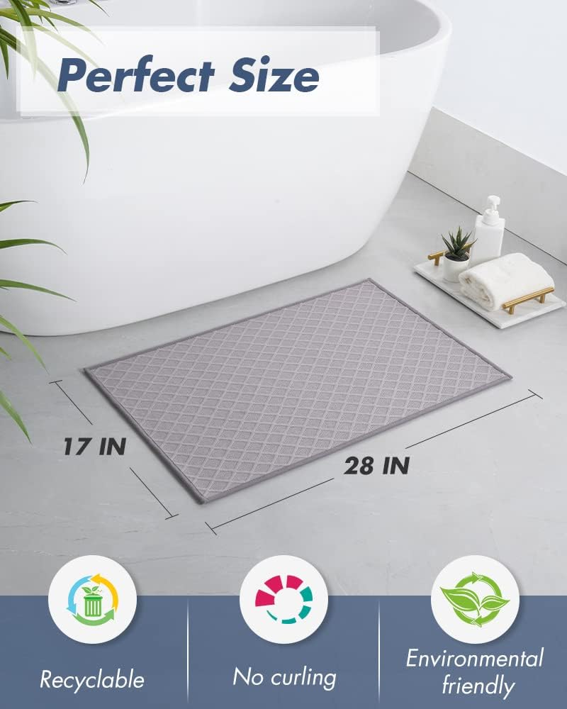 Ultra Thin Bath Mat, Rubber Backed Mats for Bathroom Non Slip, Absorbent Mat Floor Machine Washable Rugs, Shower, Sink 17"x28", Grey Grey 17"x28"