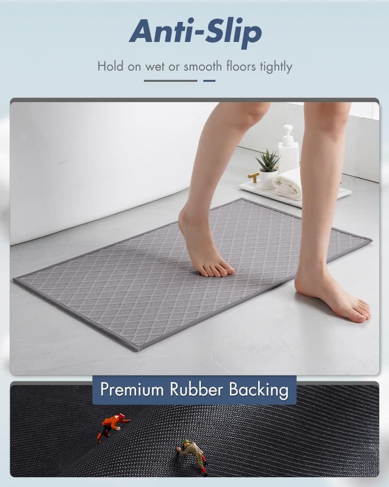 Ultra Thin Bath Mat, Rubber Backed Mats for Bathroom Non Slip, Absorbent Mat Floor Machine Washable Rugs, Shower, Sink 17"x28", Grey Grey 17"x28"