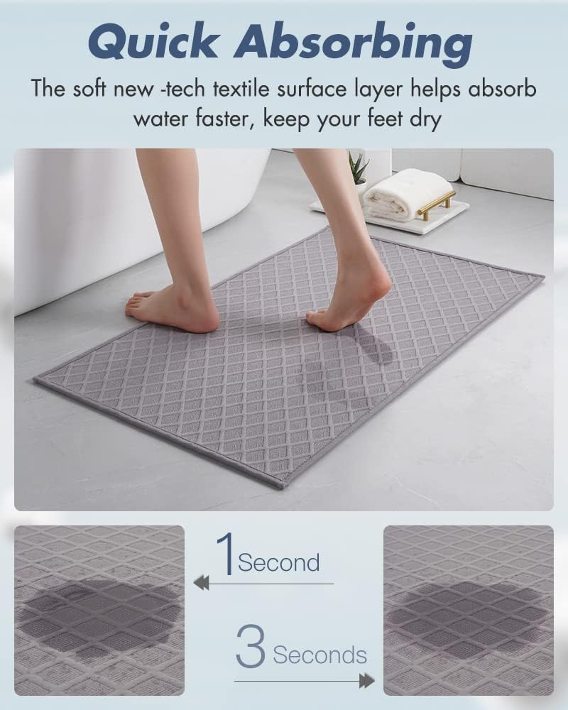 Ultra Thin Bath Mat, Rubber Backed Mats for Bathroom Non Slip, Absorbent Mat Floor Machine Washable Rugs, Shower, Sink 17"x28", Grey Grey 17"x28"