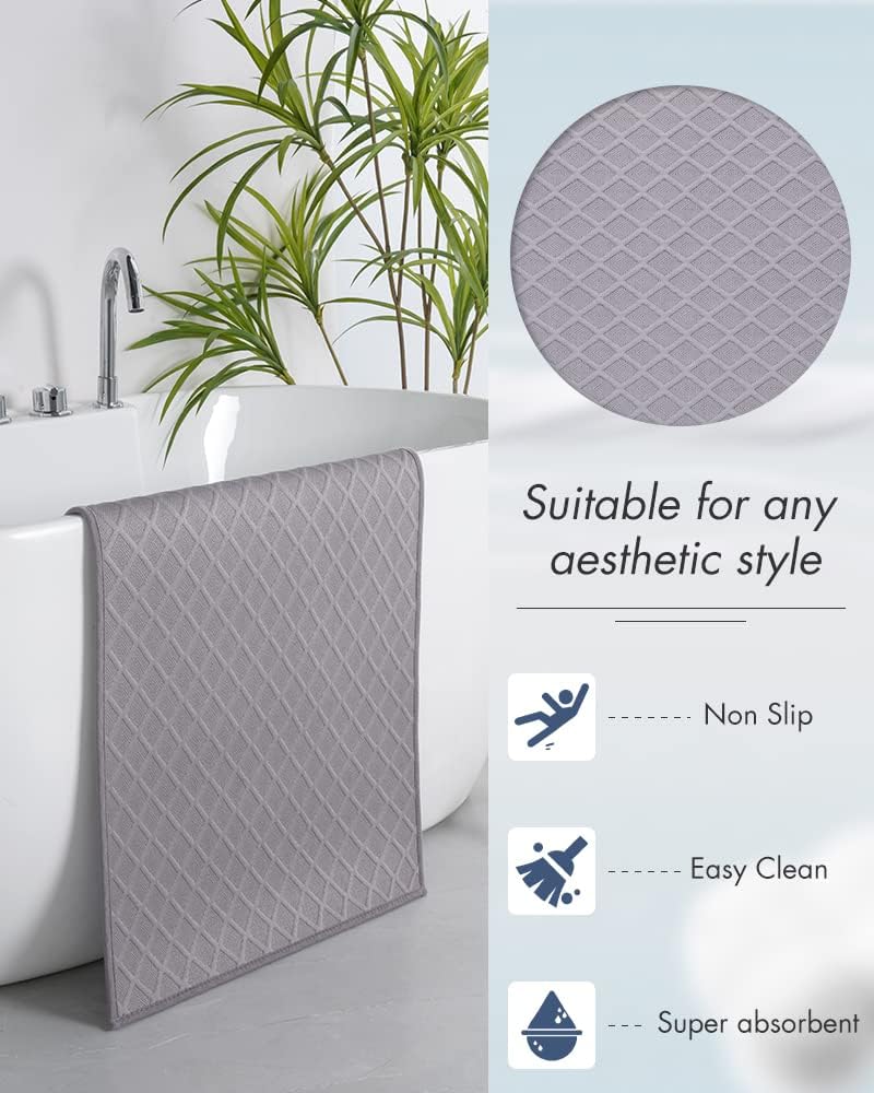 Ultra Thin Bath Mat, Rubber Backed Mats for Bathroom Non Slip, Absorbent Mat Floor Machine Washable Rugs, Shower, Sink 17"x28", Grey Grey 17"x28"