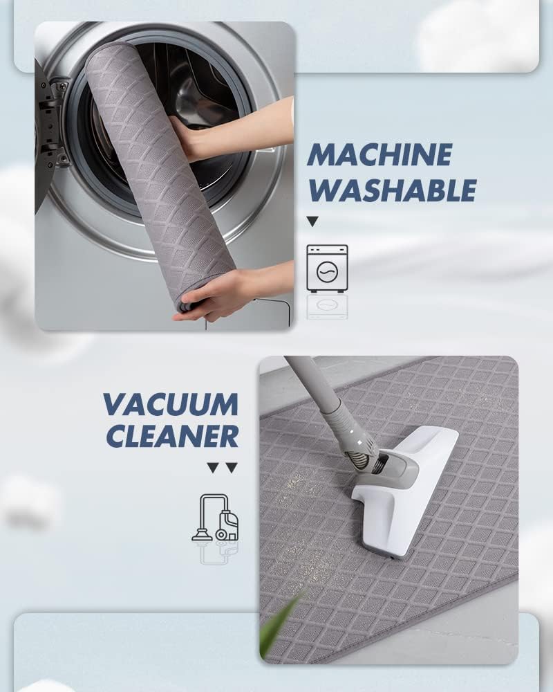 Ultra Thin Bath Mat, Rubber Backed Mats for Bathroom Non Slip, Absorbent Mat Floor Machine Washable Rugs, Shower, Sink 17"x28", Grey Grey 17"x28"