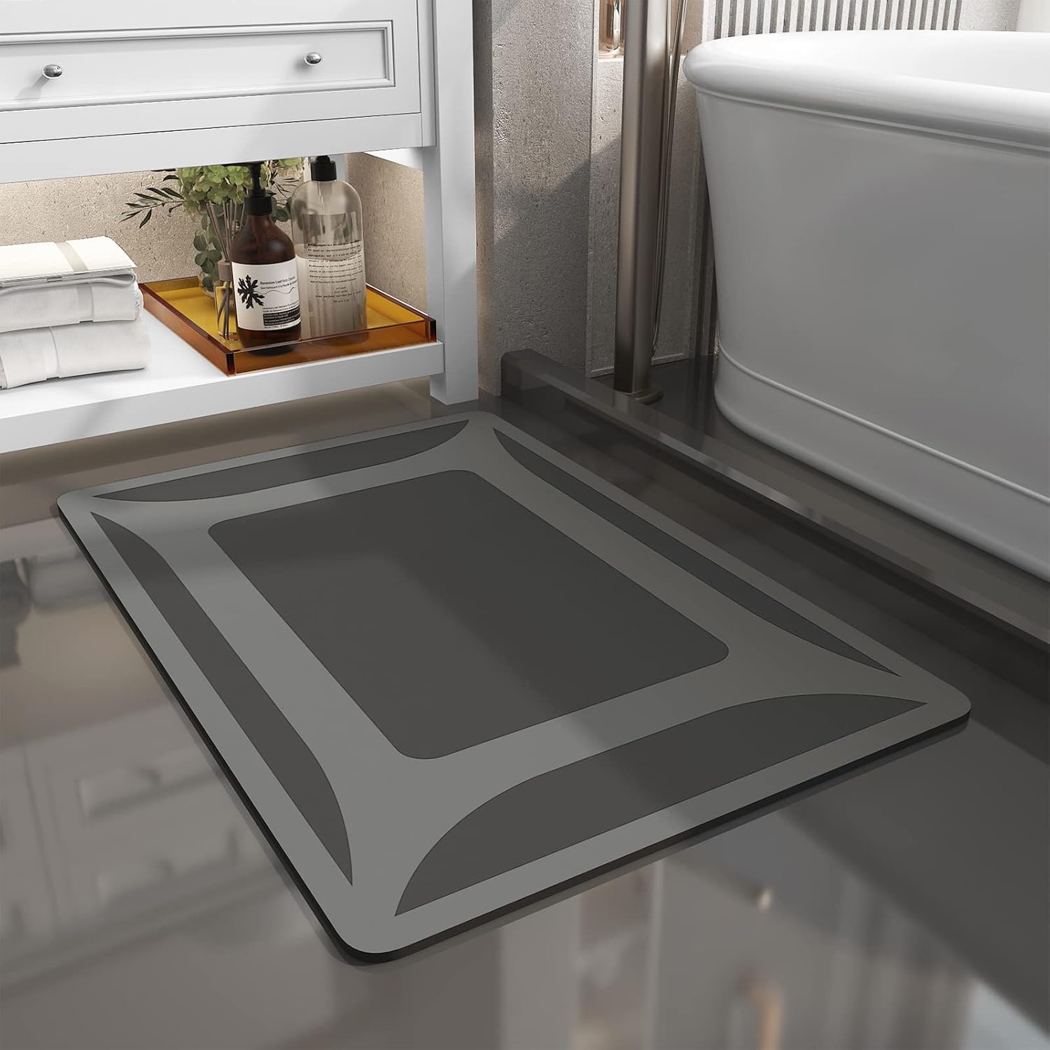 -Bath Rug-Quick Dry Absorbent Rubber Backed Thin Bathroom Rugs Fit Under Door-Bath Mats for Floor Mat in Front of Sink-Shower Rug 17"X27.5" Dark Grey 1'6" x 2'3" Rectangular