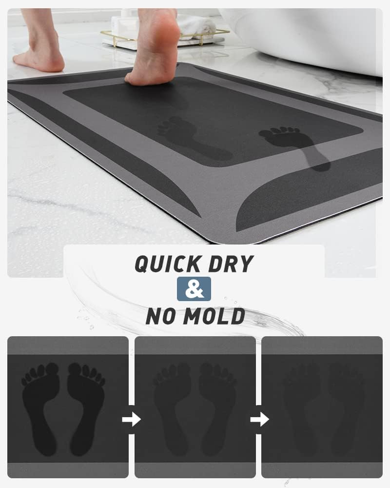 -Bath Rug-Quick Dry Absorbent Rubber Backed Thin Bathroom Rugs Fit Under Door-Bath Mats for Floor Mat in Front of Sink-Shower Rug 17"X27.5" Dark Grey 1'6" x 2'3" Rectangular