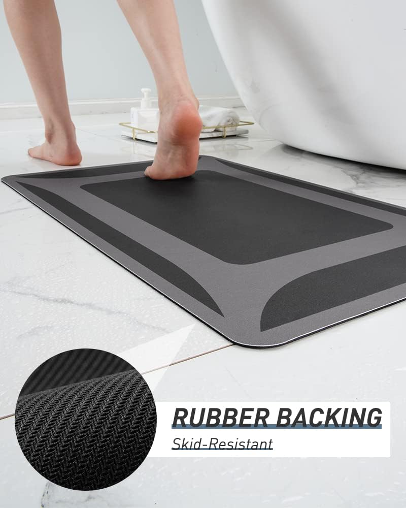 -Bath Rug-Quick Dry Absorbent Rubber Backed Thin Bathroom Rugs Fit Under Door-Bath Mats for Floor Mat in Front of Sink-Shower Rug 17"X27.5" Dark Grey 1'6" x 2'3" Rectangular