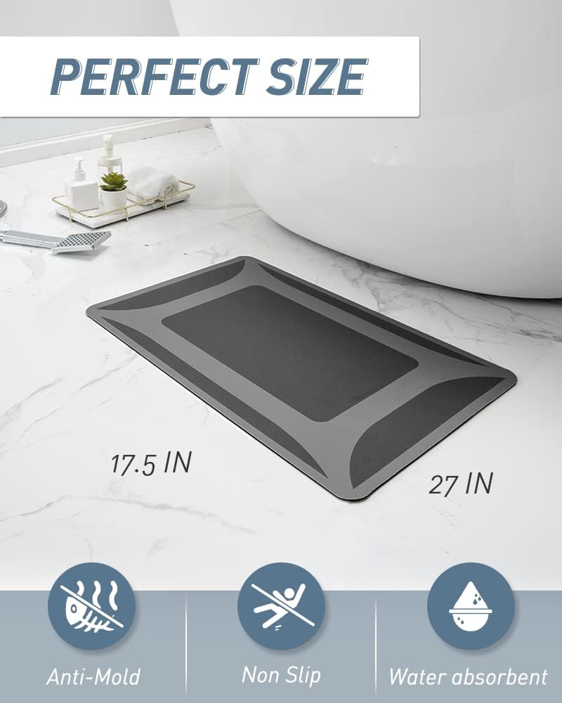 -Bath Rug-Quick Dry Absorbent Rubber Backed Thin Bathroom Rugs Fit Under Door-Bath Mats for Floor Mat in Front of Sink-Shower Rug 17"X27.5" Dark Grey 1'6" x 2'3" Rectangular