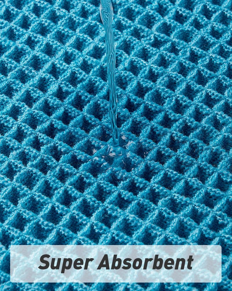 Upgraded Waffle Bath Mat, Super Absorbent Non Slip Mats for Bathroom Floor, Machine Washable Rugs with Tassels, Rubber Backed Mats, Ultra Soft, 17" x 24", Teal -