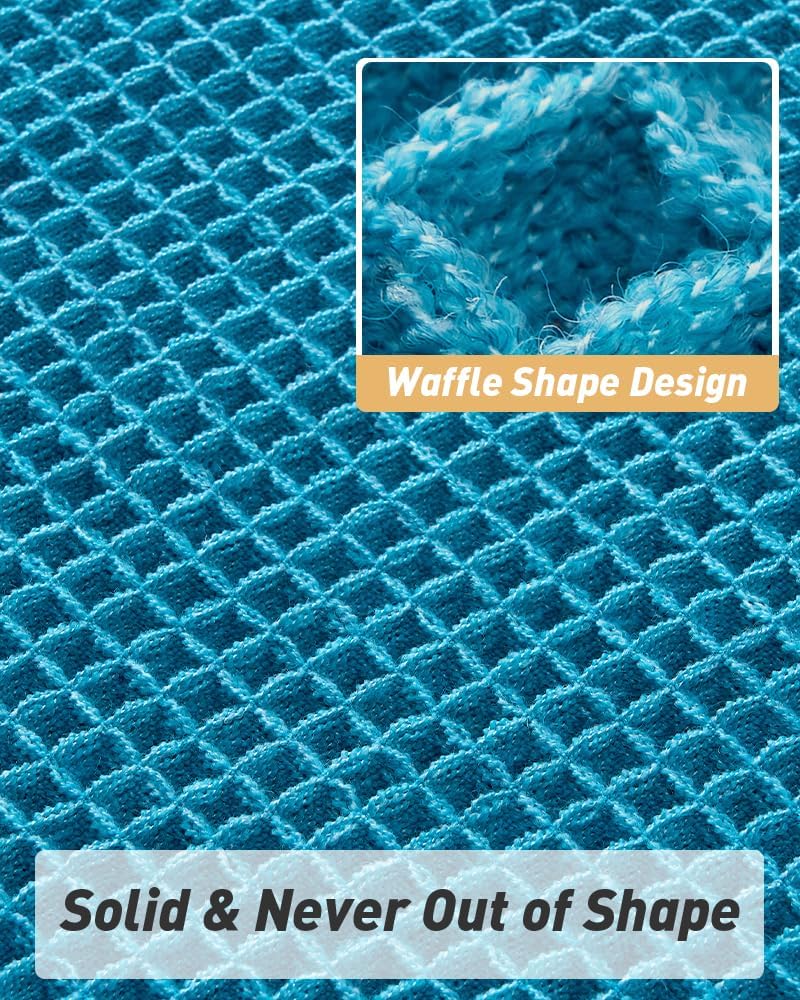 Upgraded Waffle Bath Mat, Super Absorbent Non Slip Mats for Bathroom Floor, Machine Washable Rugs with Tassels, Rubber Backed Mats, Ultra Soft, 17" x 24", Teal -