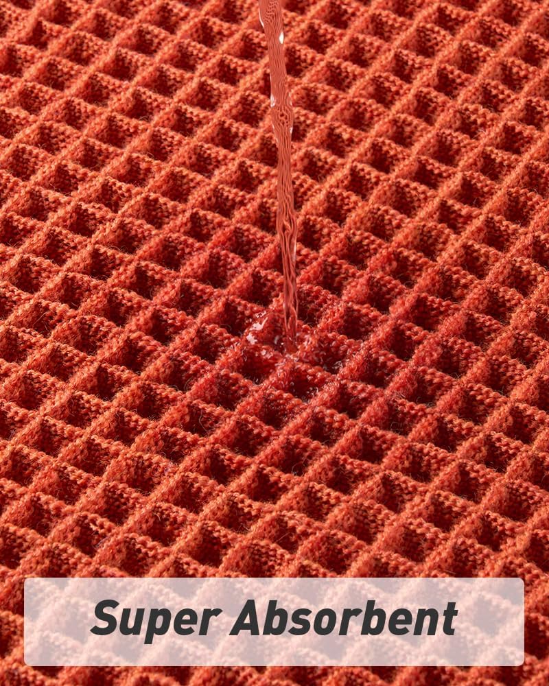 Upgraded Waffle Bath Mat, Super Absorbent Non Slip Mats for Bathroom Floor, Machine Washable Rugs with Tassels, Rubber Backed Mats, Ultra Soft, 20" x 32", Orange -
