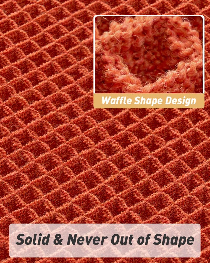 Upgraded Waffle Bath Mat, Super Absorbent Non Slip Mats for Bathroom Floor, Machine Washable Rugs with Tassels, Rubber Backed Mats, Ultra Soft, 20" x 32", Orange -