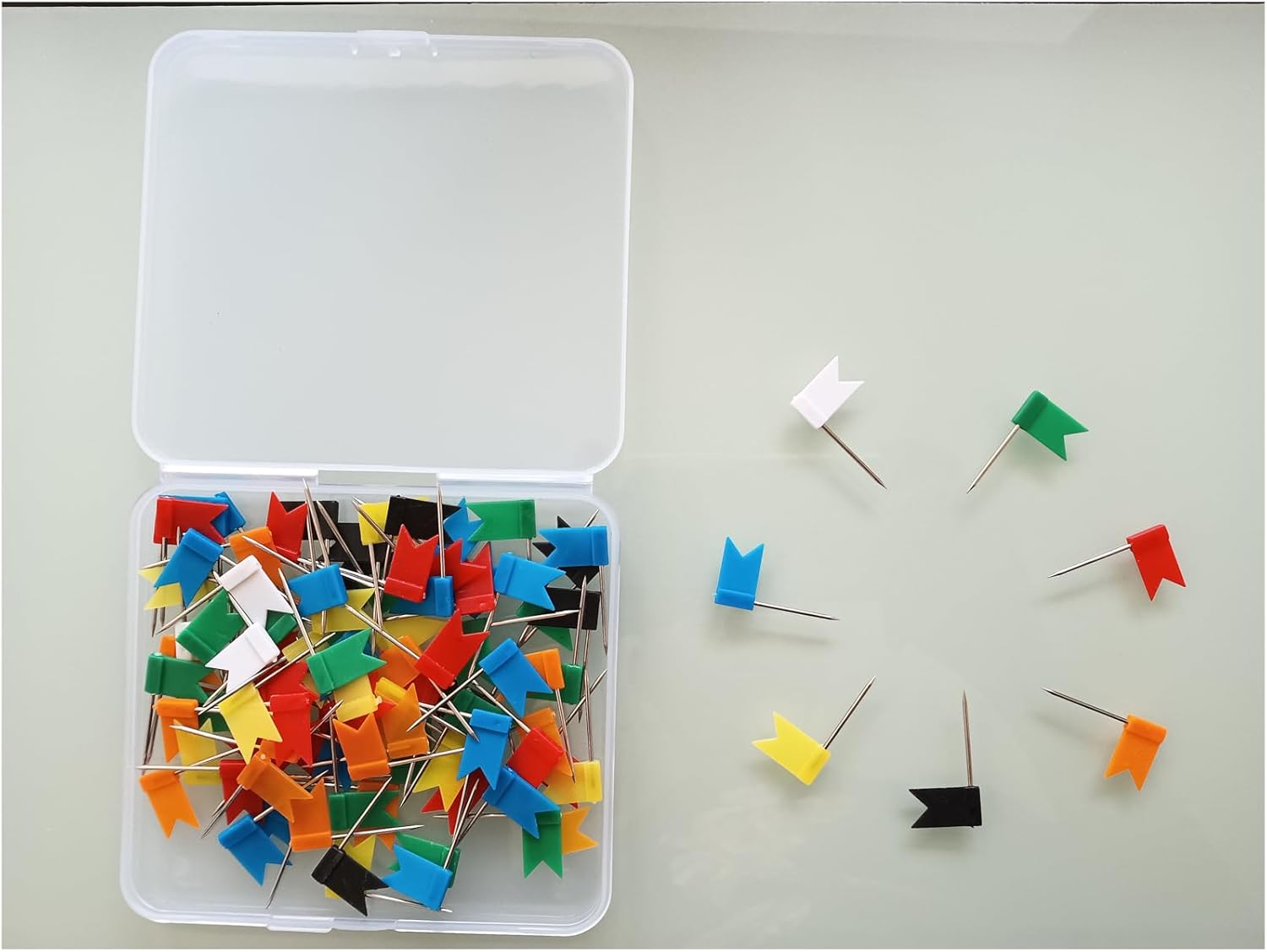 100PCS Map Flag Push Pins, Colorful Tacks with Steel Points - 7 Colors