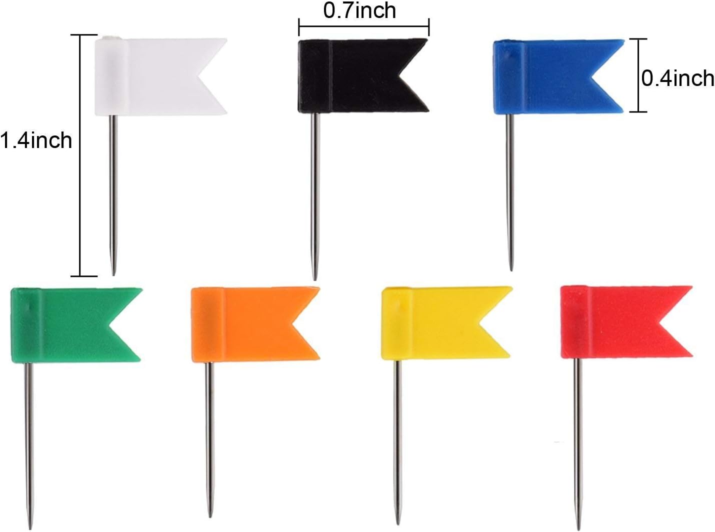 100PCS Map Flag Push Pins, Colorful Tacks with Steel Points - 7 Colors