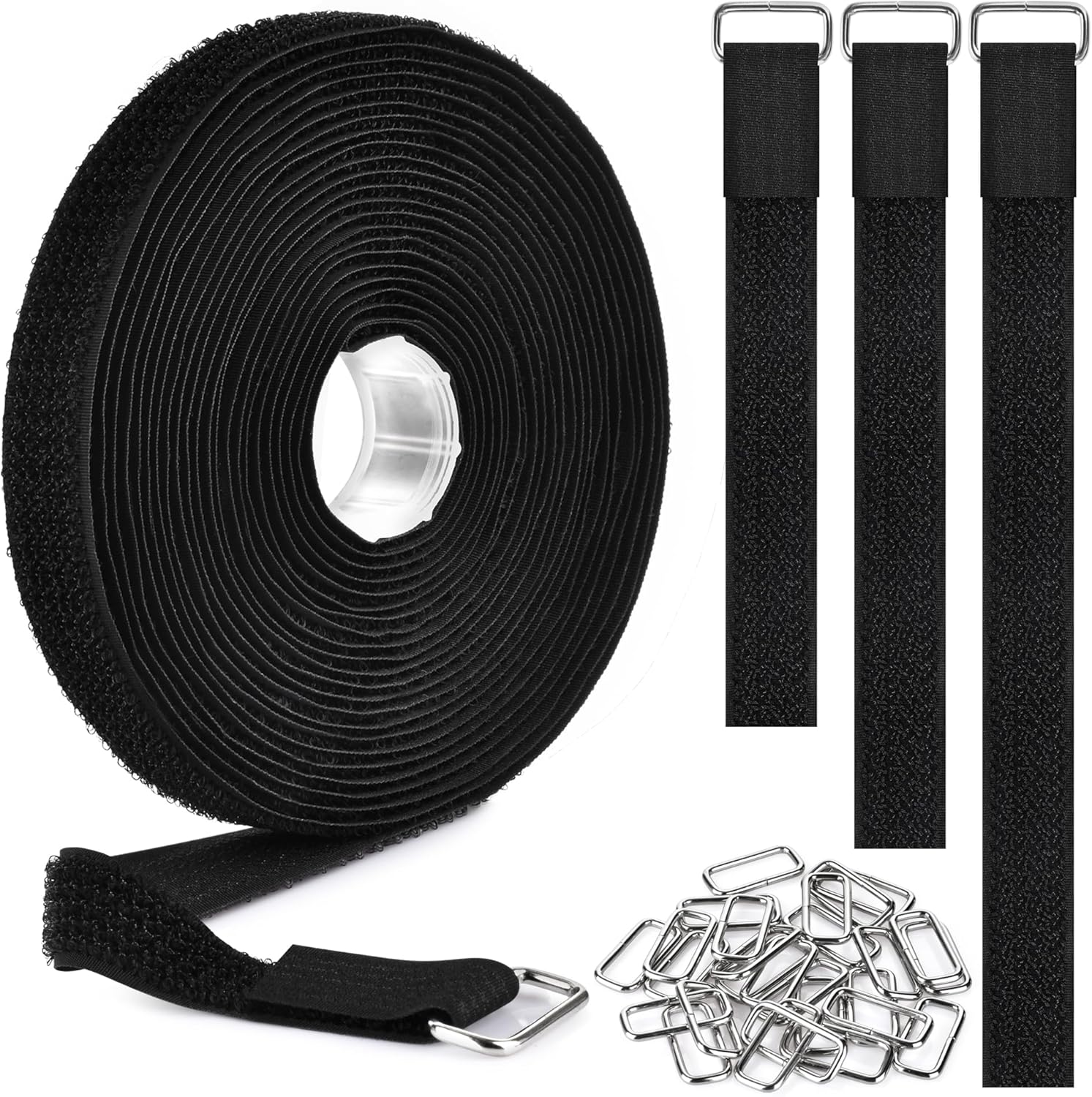 0.75"x19.7ft Hook and Loop Straps with 30 Buckles Adjustable Cut-to-Length Cable Ties - Reusable Nylon Fastening Tape for Storage or Organization 0.75in x 19.7ft 0.75in 19.7ft