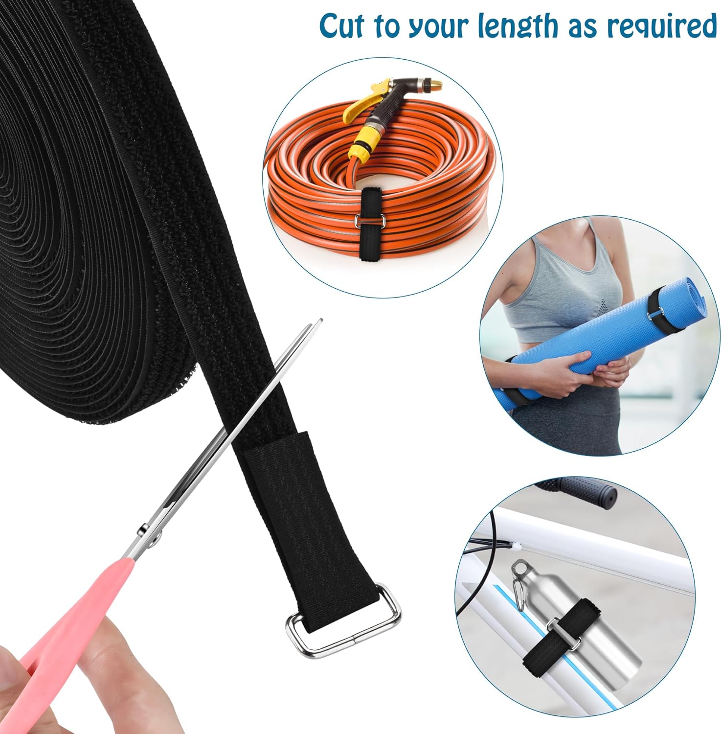 0.75"x19.7ft Hook and Loop Straps with 30 Buckles Adjustable Cut-to-Length Cable Ties - Reusable Nylon Fastening Tape for Storage or Organization 0.75in x 19.7ft 0.75in 19.7ft