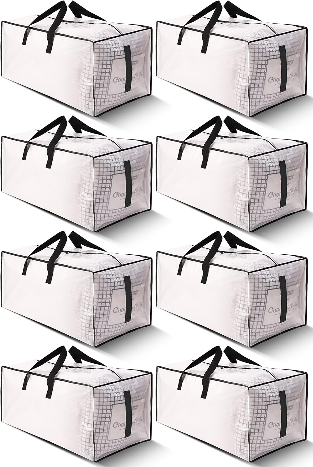 8 Pack Large Strong Moving Bags with Zippers & Carrying Handles - Water-Resistant Heavy Duty Storage Tote for Space Saving, Fold Flat, Alternative to Box Semi-Transparent Semi-Transparent Pack-24gal