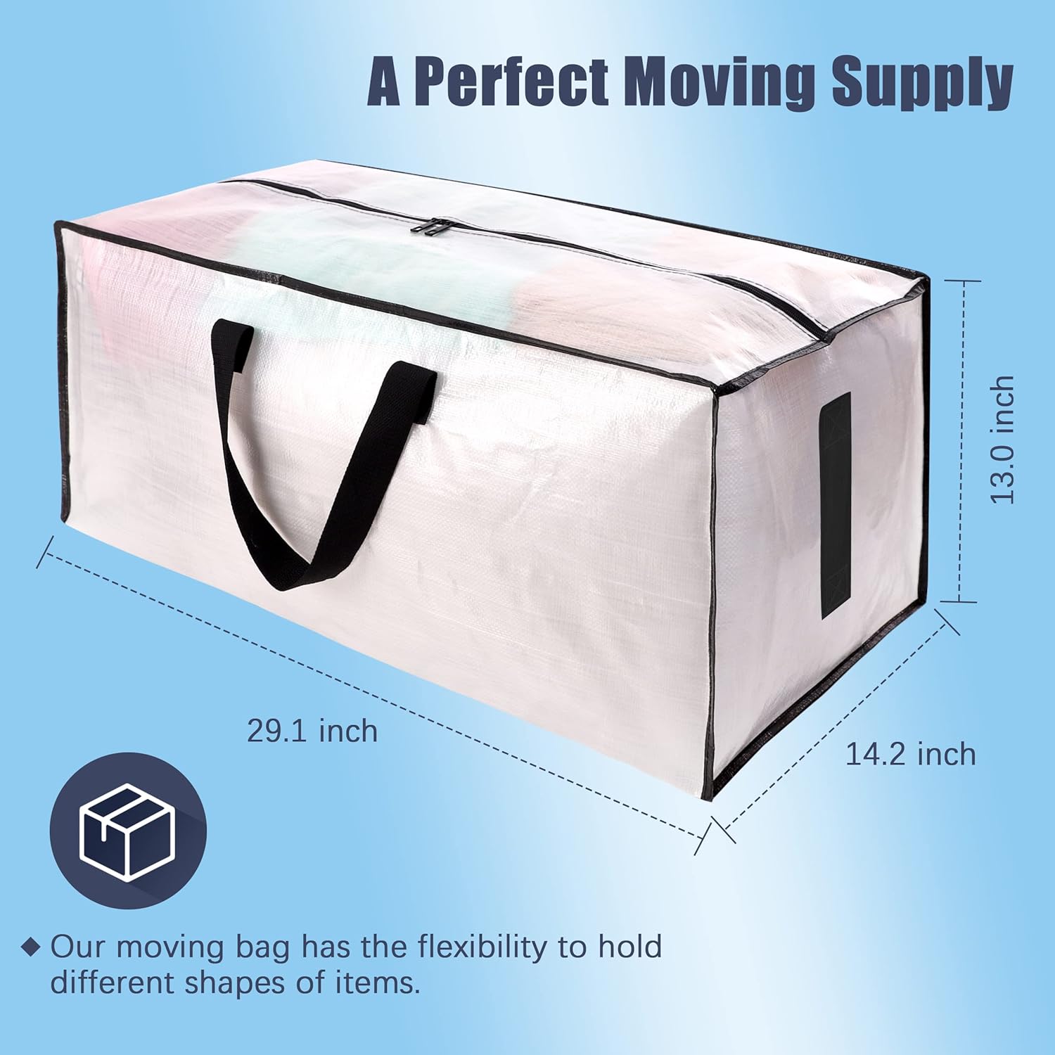 8 Pack Large Strong Moving Bags with Zippers & Carrying Handles - Water-Resistant Heavy Duty Storage Tote for Space Saving, Fold Flat, Alternative to Box Semi-Transparent Semi-Transparent Pack-24gal