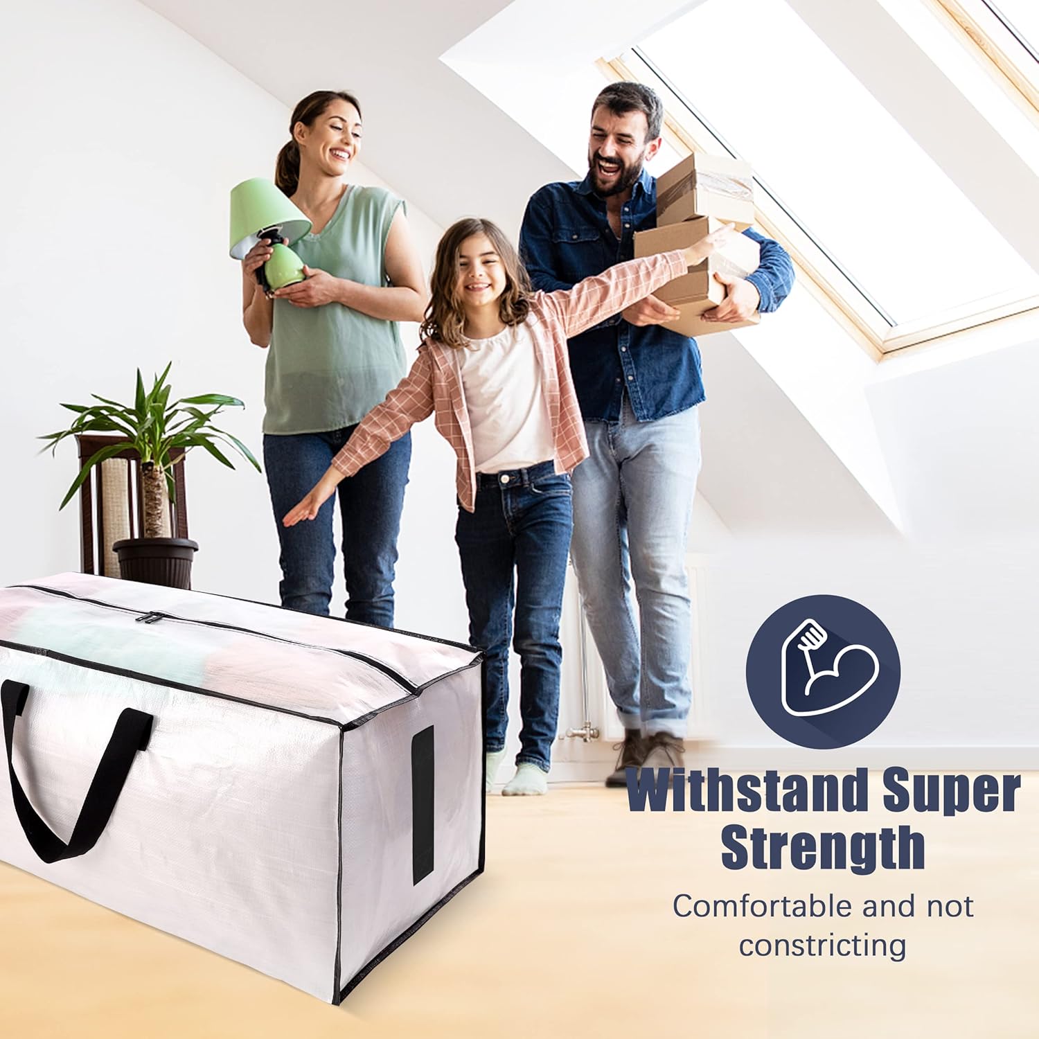 8 Pack Large Strong Moving Bags with Zippers & Carrying Handles - Water-Resistant Heavy Duty Storage Tote for Space Saving, Fold Flat, Alternative to Box Semi-Transparent Semi-Transparent Pack-24gal