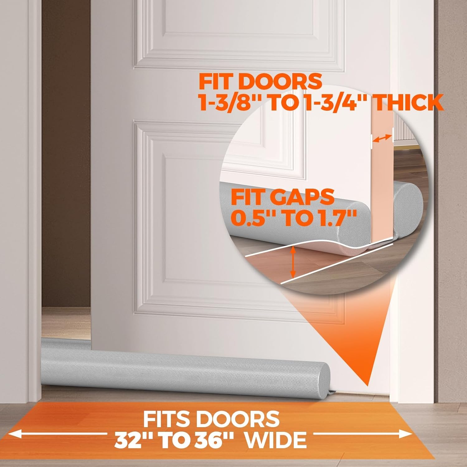 Door Draft Stopper Sweep Weather Stripping Noise Blocker Window Breeze Adjustable Closers, Grey Gray 36 inch