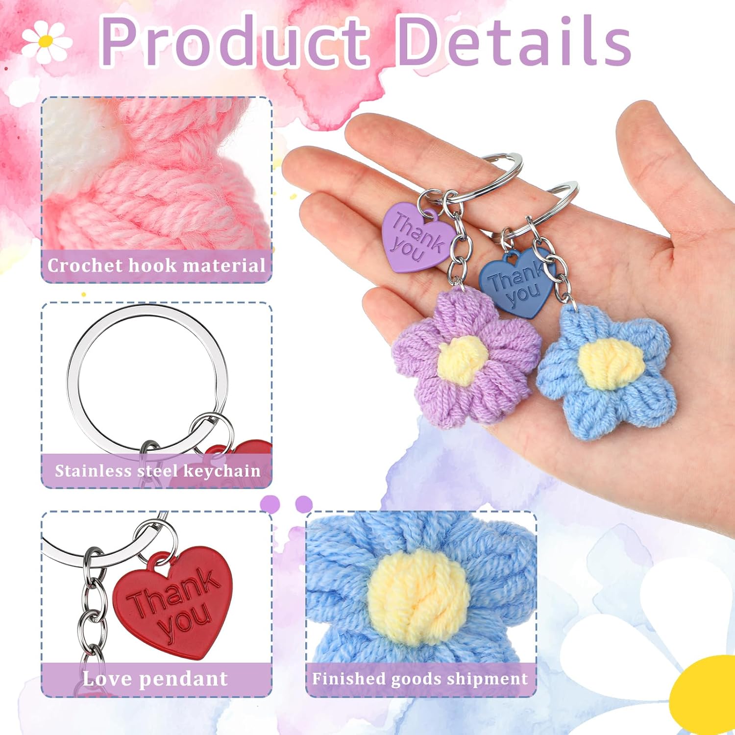 Graduation Teacher Appreciation Gift Bulk Crochet Flower Keychain with Thank You Card for Helping Me Grow Multi Color -