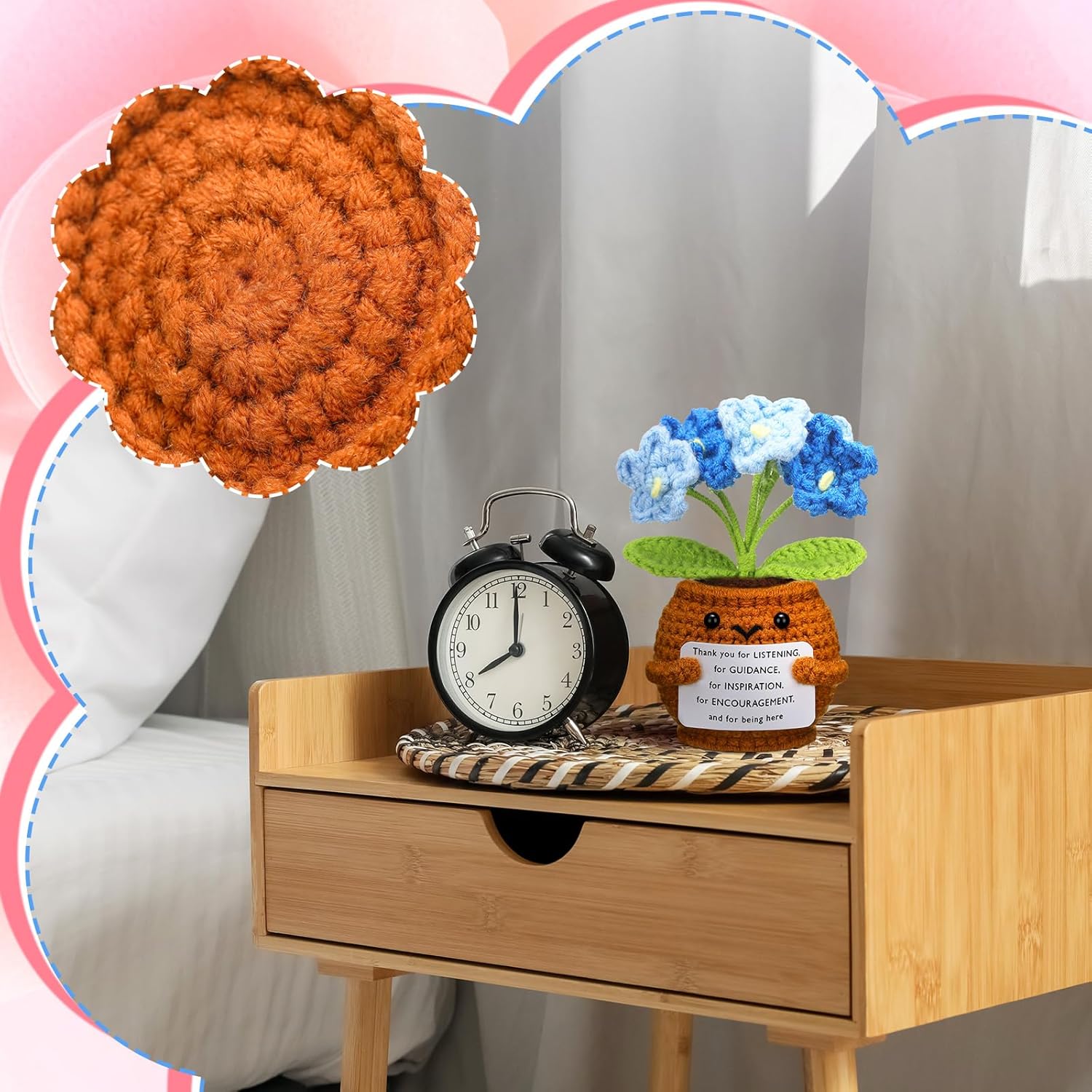 6 Pcs Employee Appreciation Gifts Bulk for Team Coworkers Thank You Positive Handmade Crochet Doll with Inspirational Card Staff Women Men Office Forget Me Not -