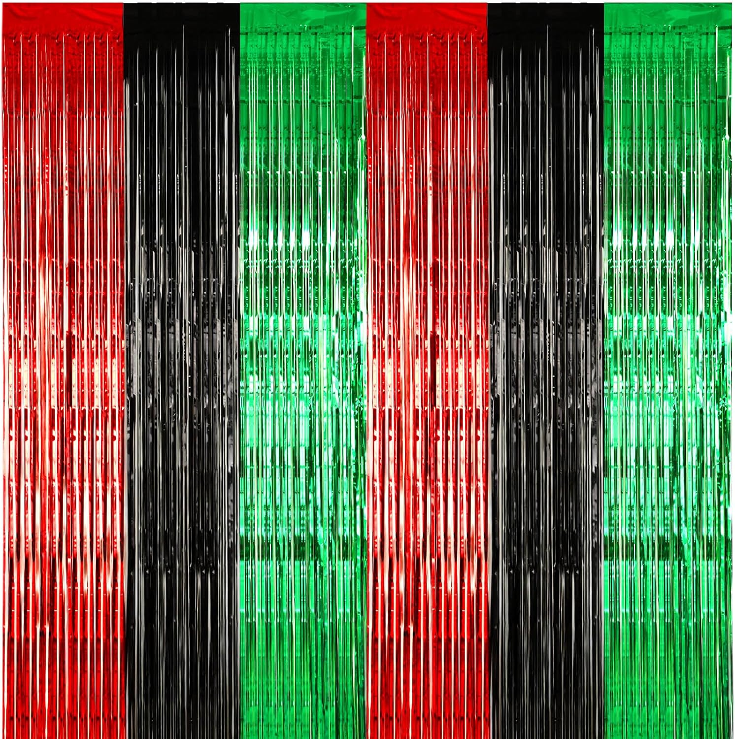 12 Pcs Juneteenth Party Decorations Freedom Day Foil Fringe Curtain Backdrop 100 x 39 Inch Metallic Tinsel Decor Black Red Green African American for Photo Props Red,Black,Green -