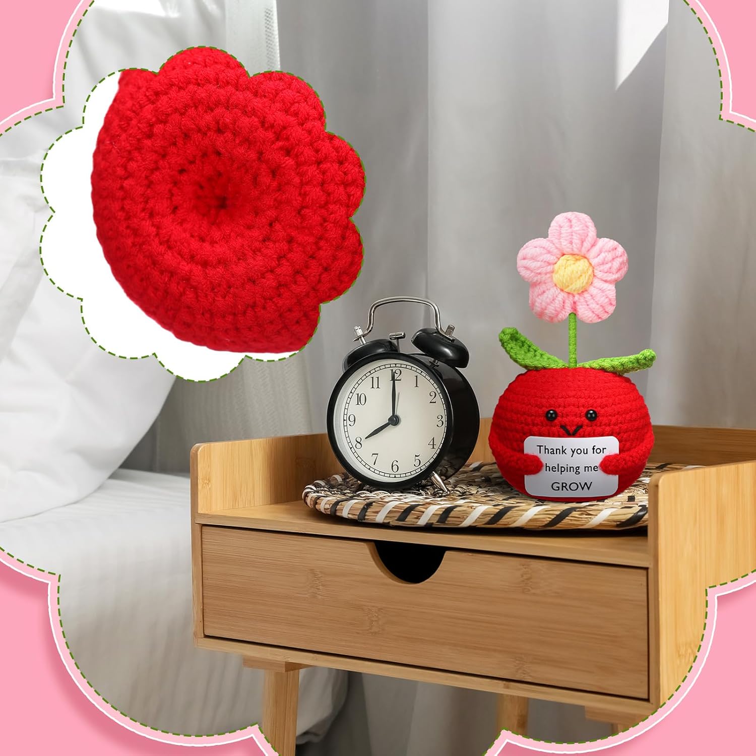 3 Pcs Teacher Appreciation Gifts Easter Gift Positive Flower Handmade Crochet Doll Thank You for Helping Me Grow Teachers Week Apple -