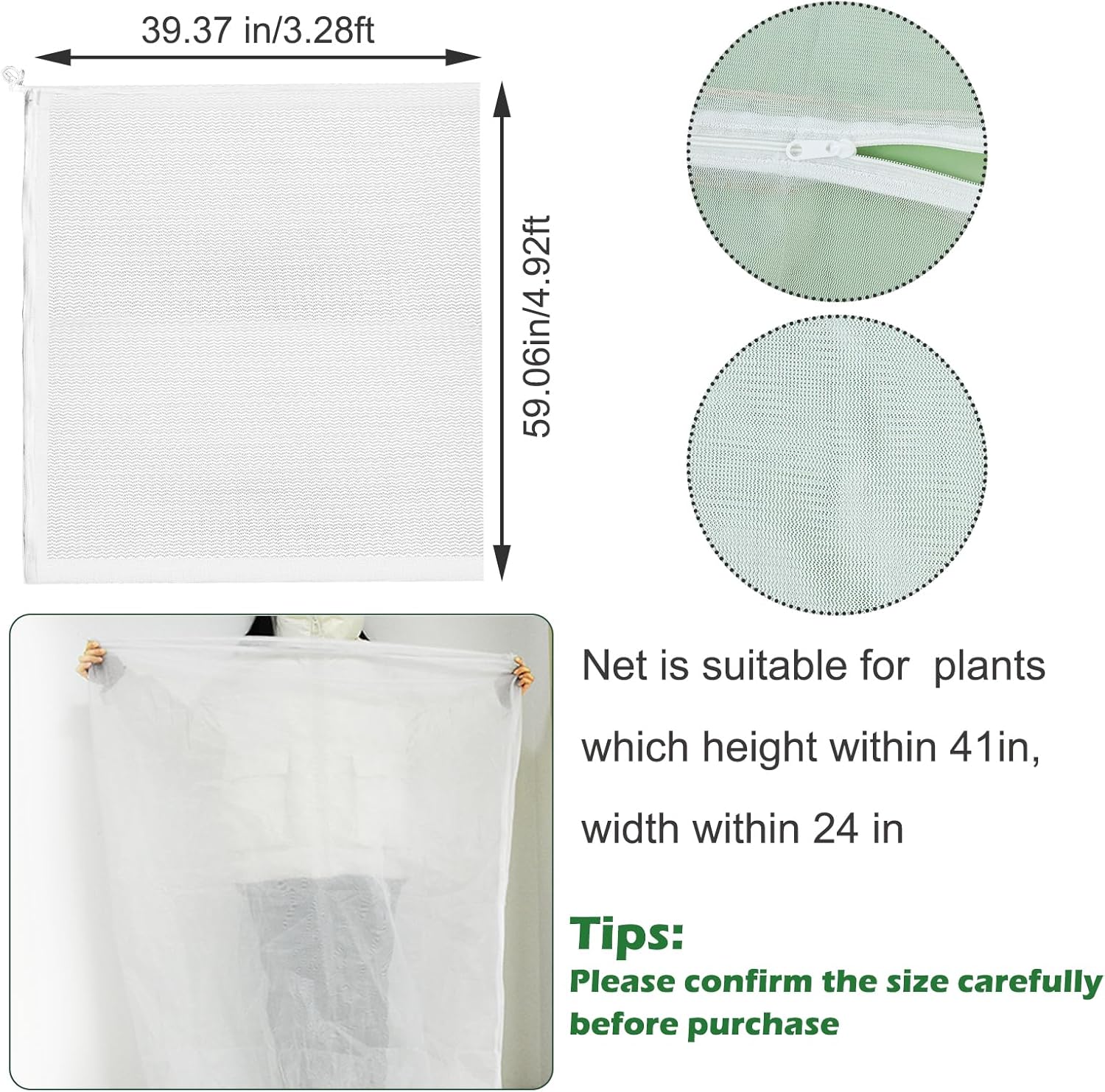 3Pcs Plant Covers from Insects, Bird Netting Barrier for Blueberry Bushes with Drawstring Zipper Mesh Garden Fruit Tree Bags Plants Net Cage Protect Tomato Vegetable Citrus, 3.3×5Ft - 3.3×5Ft/ 3pcs/