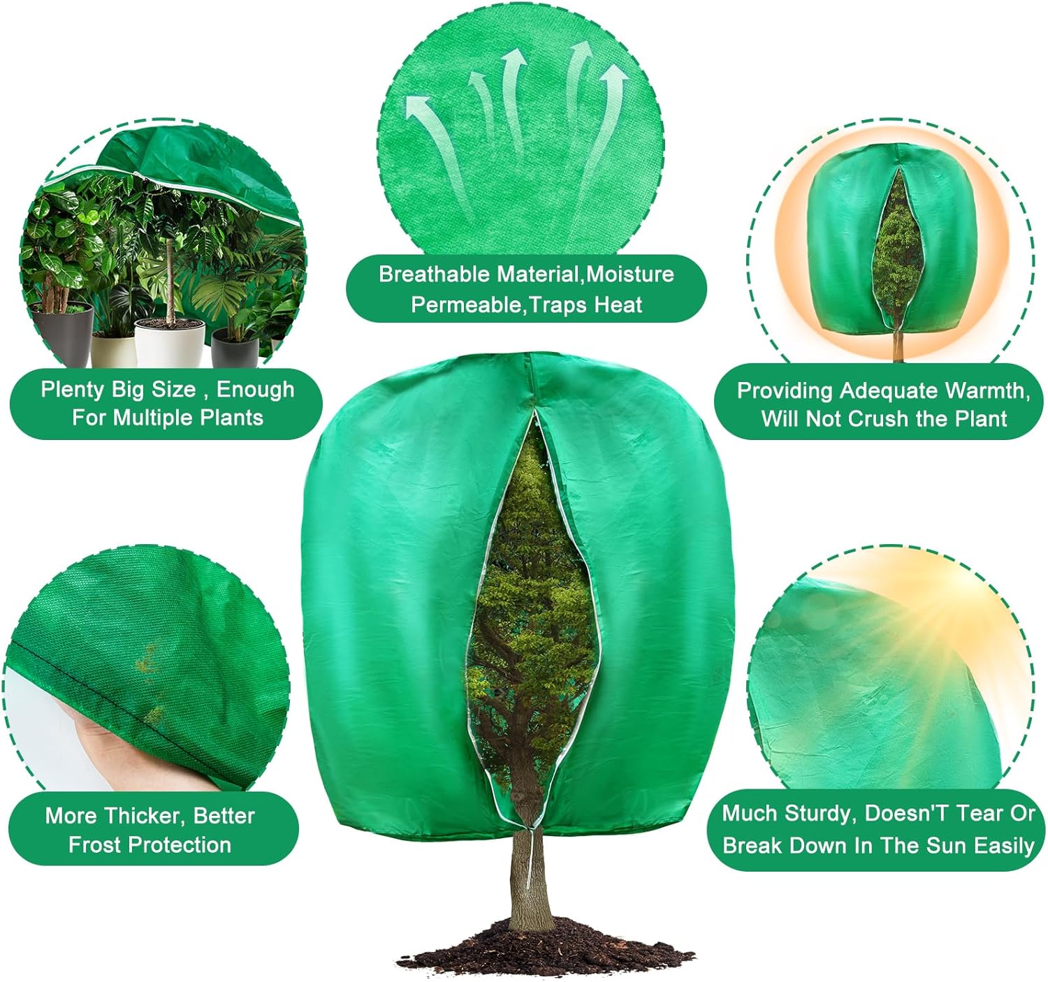 2pcs Huge Plant Covers Freeze Protection, 95"x83" Winter Tree Cover with Zipper Drawstring Thickened Frost Blanket Cloth Outside Plants Wrap Bag Garden for Potted Shrubs Flower Fruit