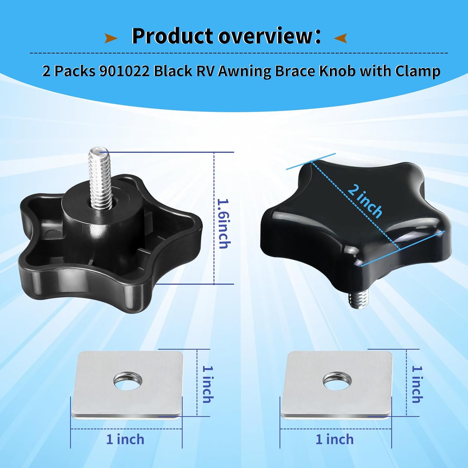 901022 Black RV Awning Brace Knob or Rafter Locking Knobs with Clamp fit Camper/RV/Motorhome -