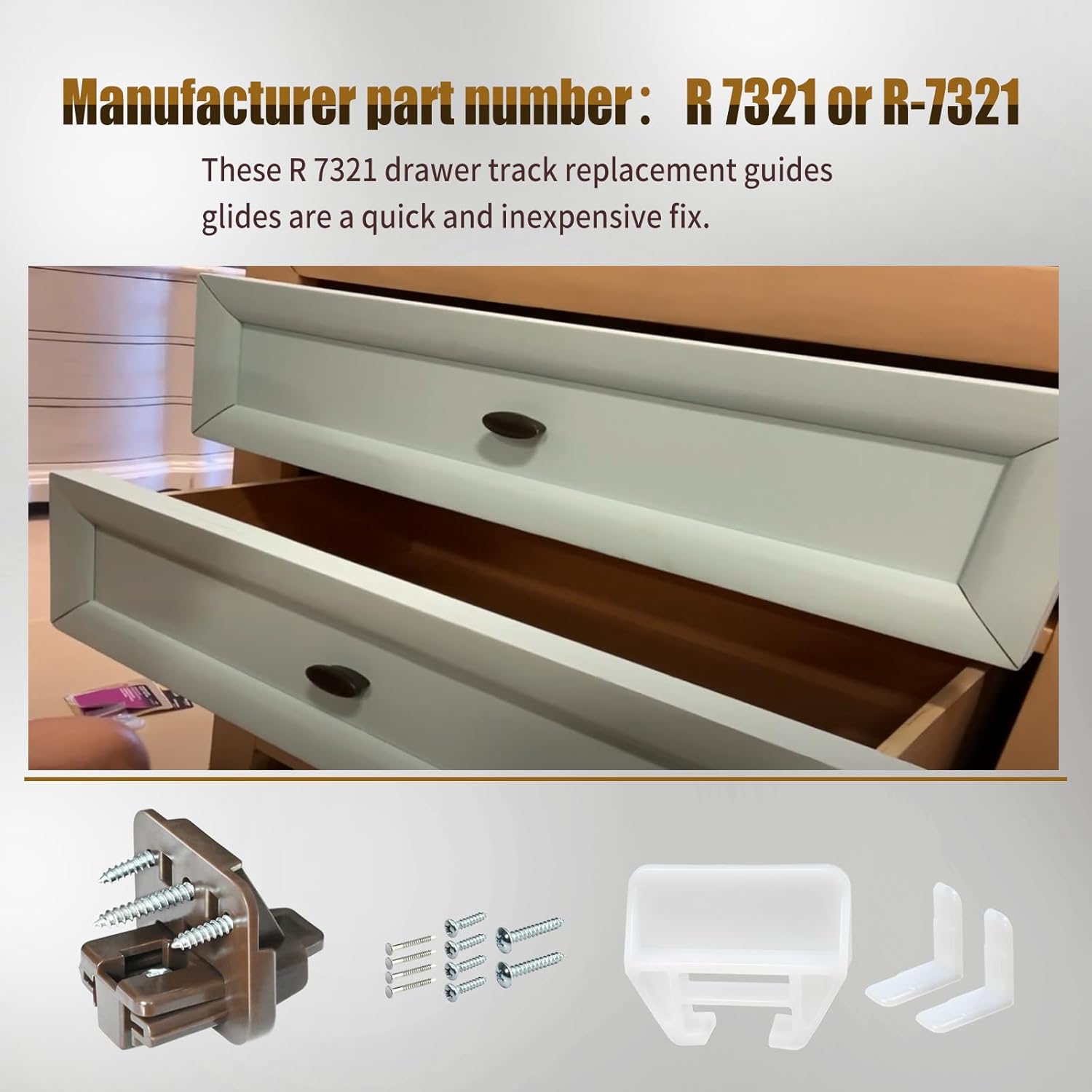 5 Set R 7321 Track Guide and Glides Replacement,Drawer kit Compatible with Kenlin Rite Trak 1 System, Drawer Hardware to Repair Furniture for Dressers, Hutches & Nightstand Systems -